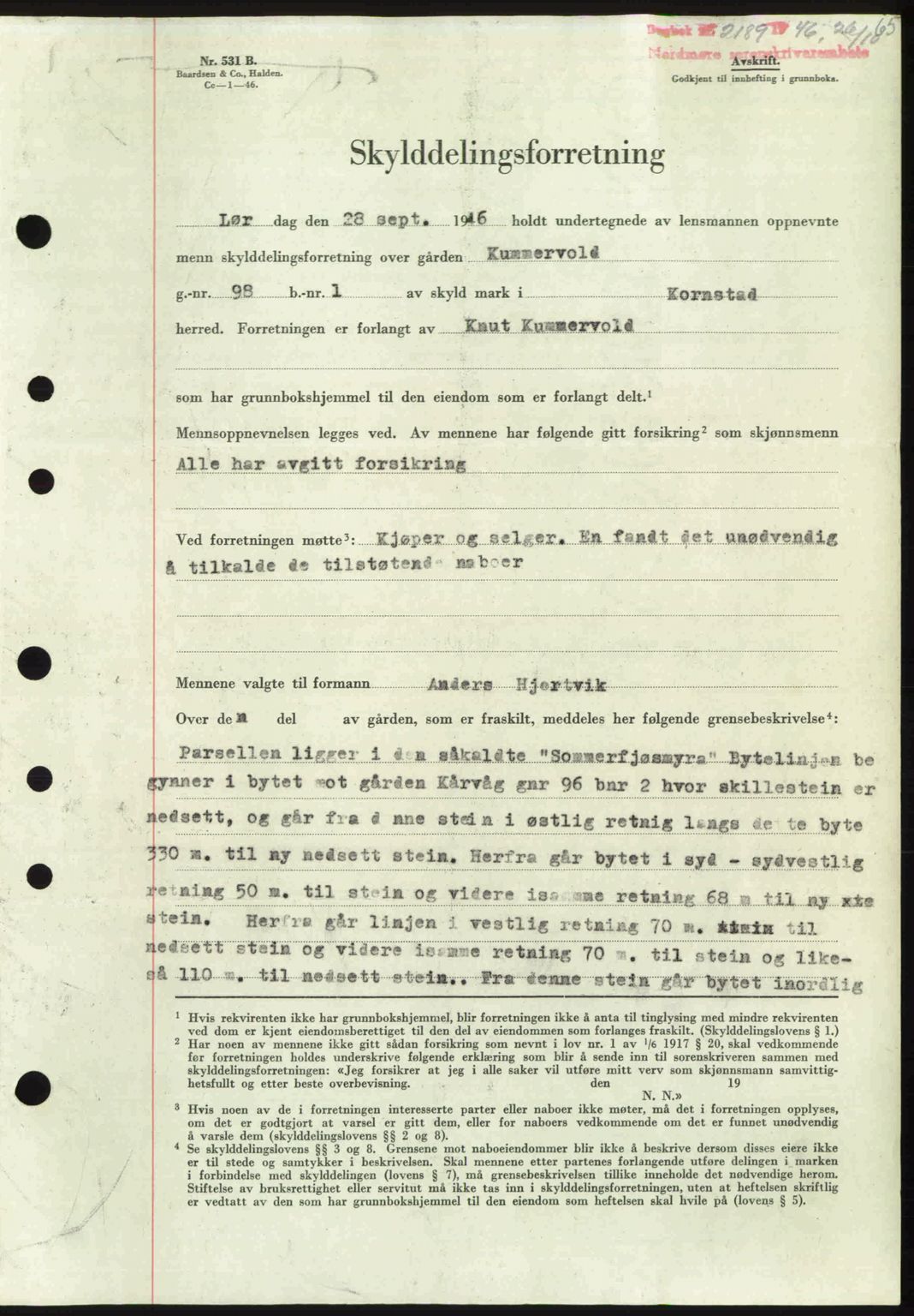 Nordmøre sorenskriveri, SAT/A-4132/1/2/2Ca: Pantebok nr. A103, 1946-1947, Dagboknr: 2189/1946