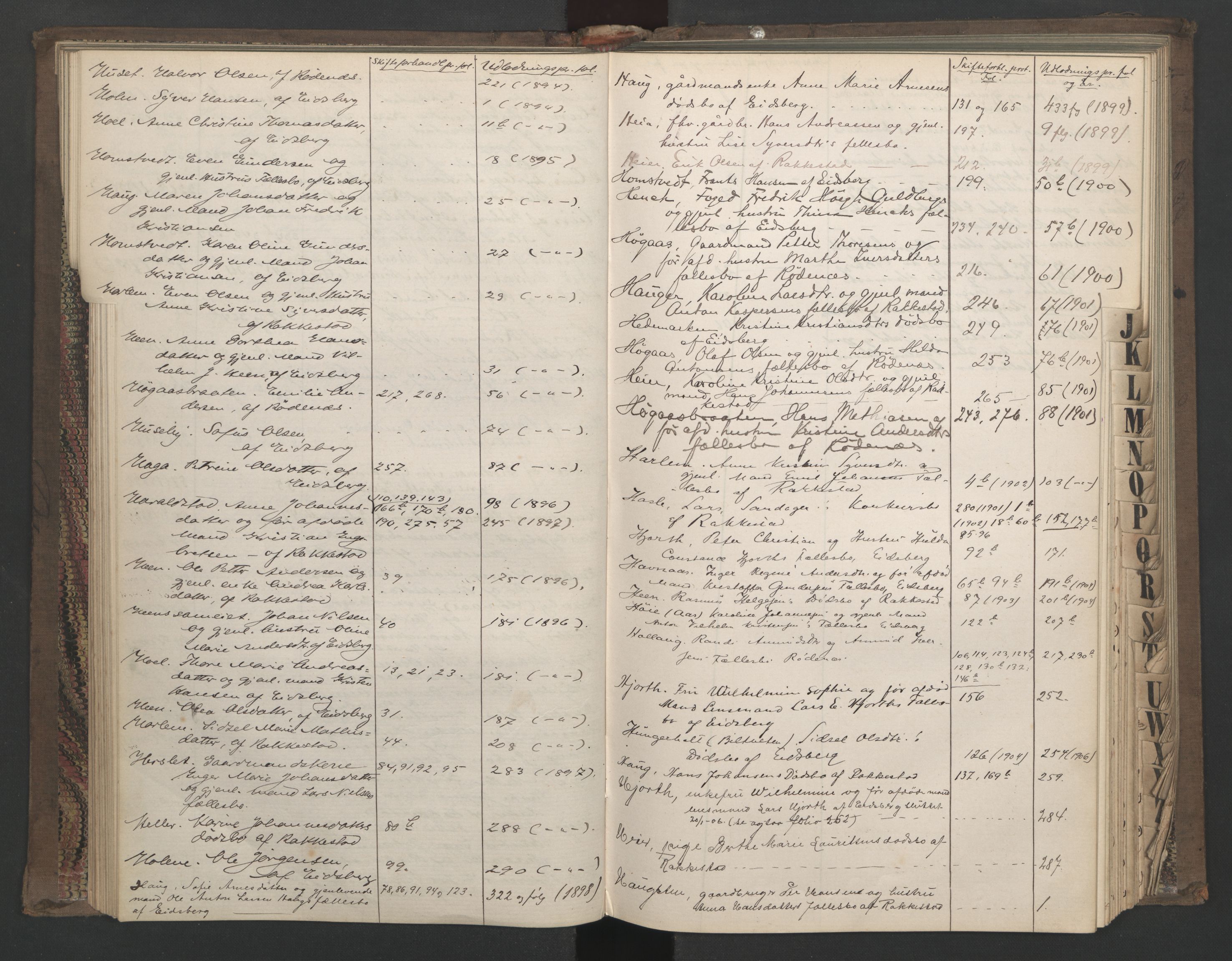 Rakkestad sorenskriveri, SAO/A-10686/H/Ha/Hae/L0001: Register til sluttede skifter, 1861-1910