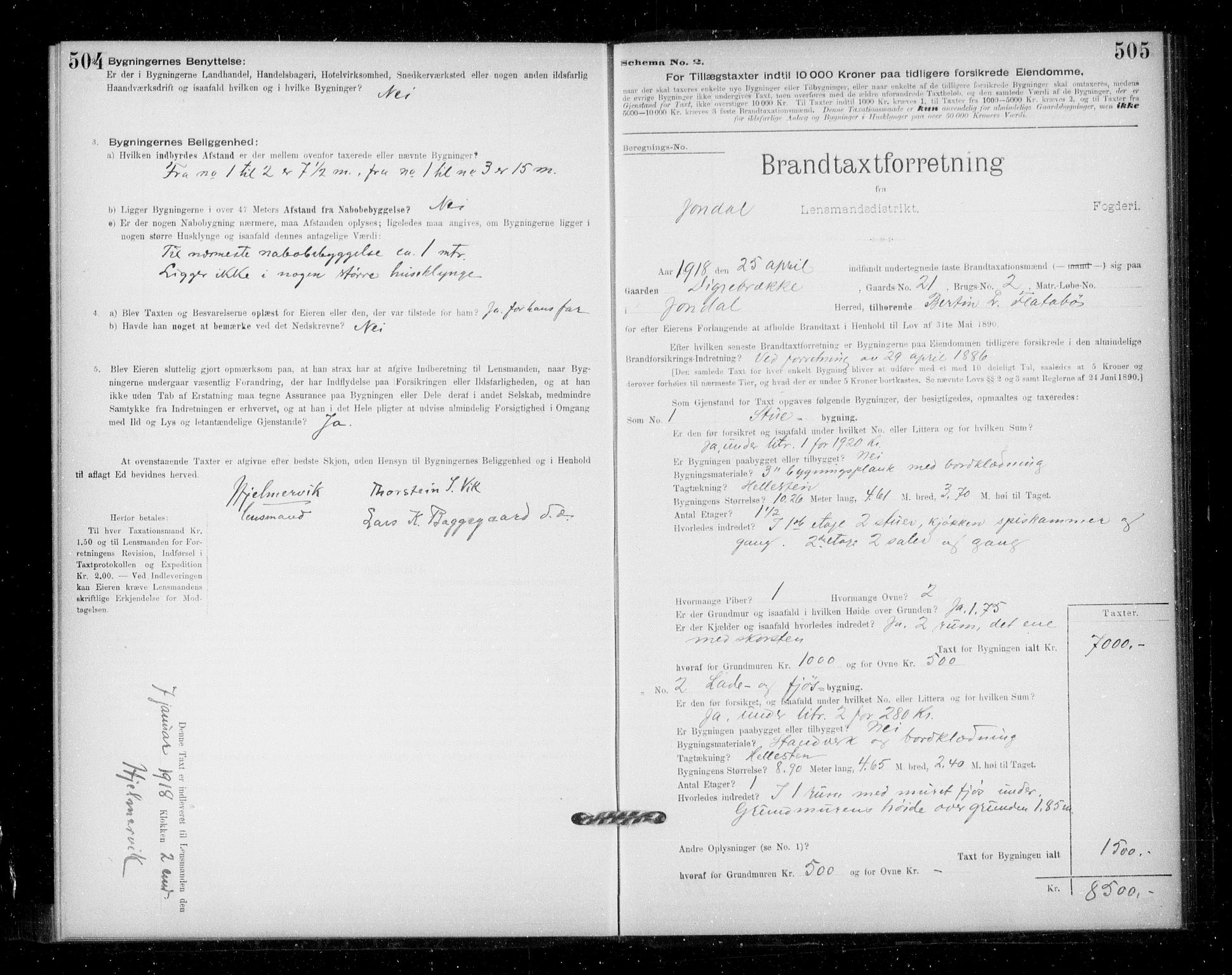 Lensmannen i Jondal, SAB/A-33101/0012/L0005: Branntakstprotokoll, skjematakst, 1894-1951, s. 504-505