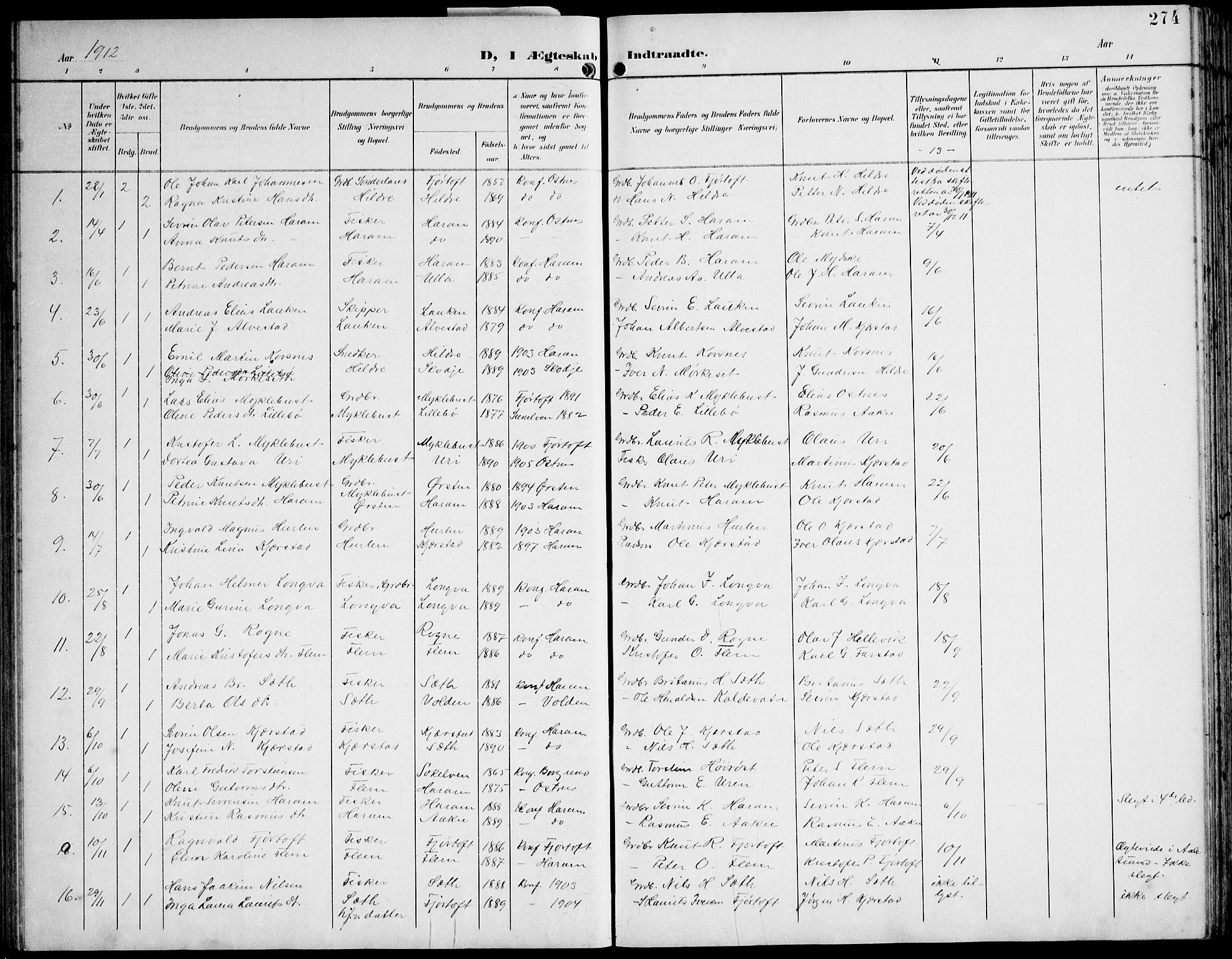 Ministerialprotokoller, klokkerbøker og fødselsregistre - Møre og Romsdal, AV/SAT-A-1454/536/L0511: Klokkerbok nr. 536C06, 1899-1944, s. 274