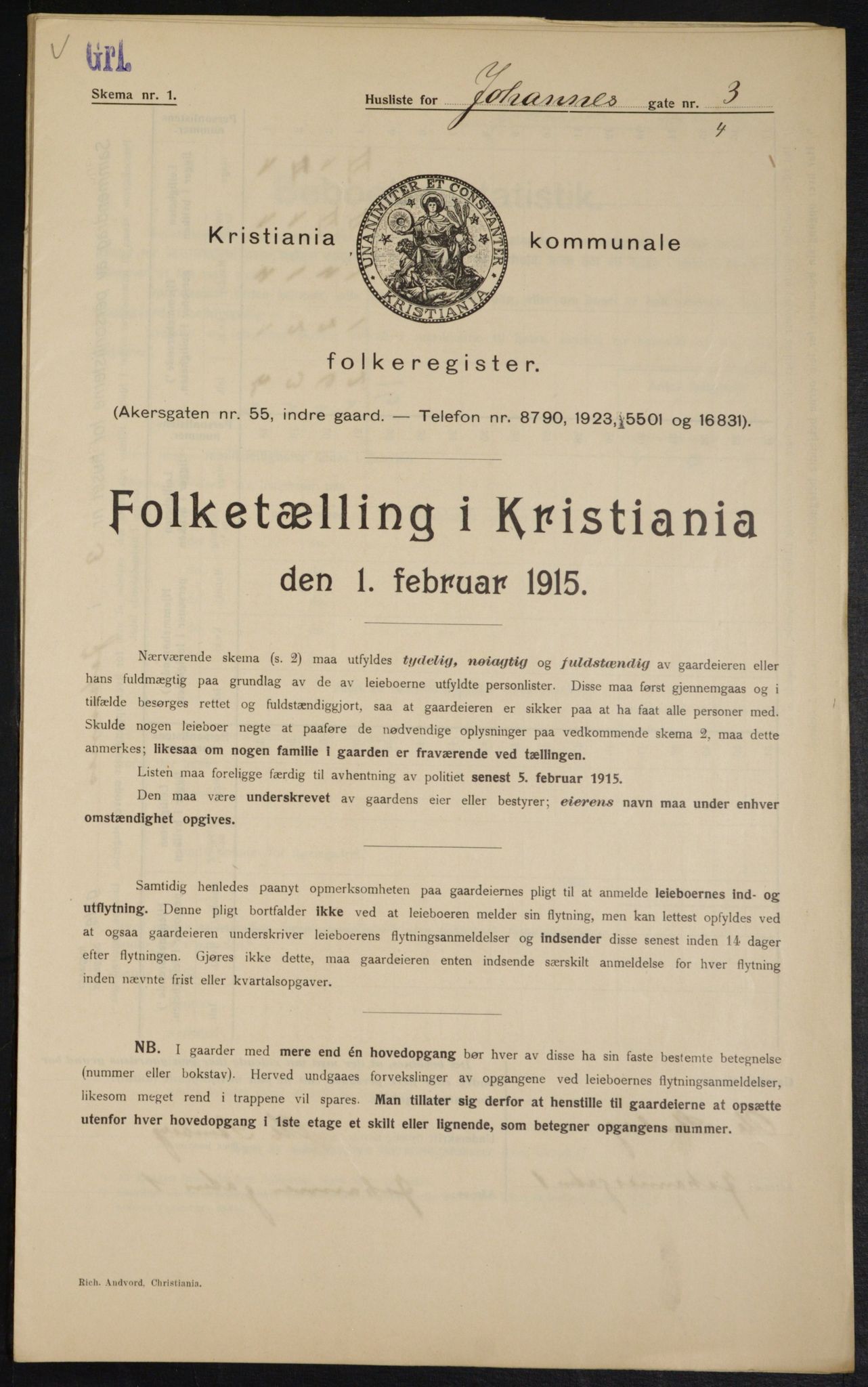 OBA, Kommunal folketelling 1.2.1915 for Kristiania, 1915, s. 46714