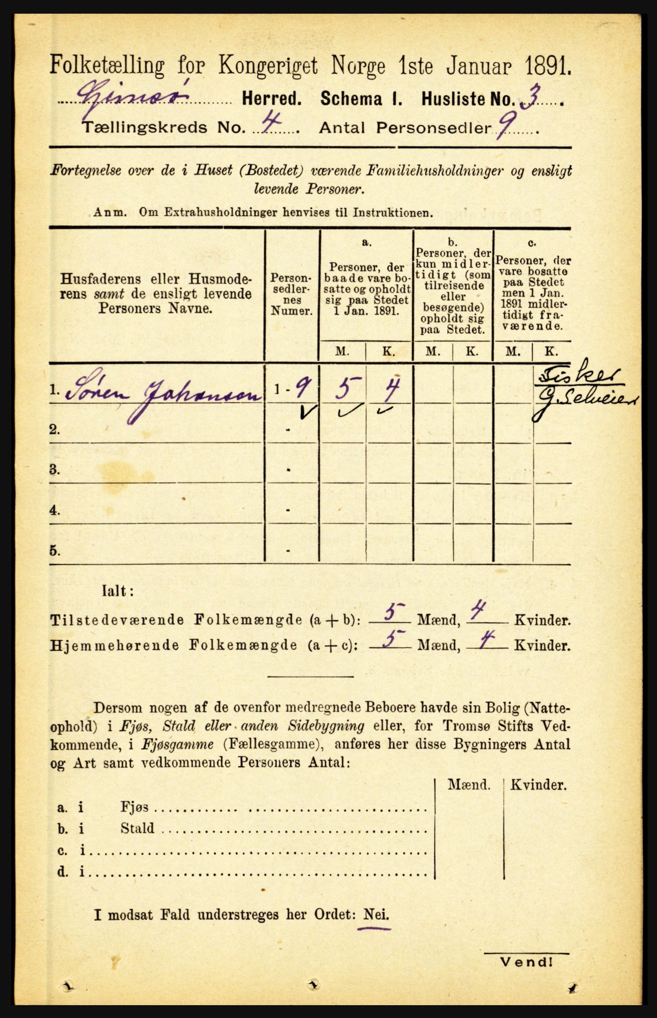 RA, Folketelling 1891 for 1864 Gimsøy herred, 1891, s. 609