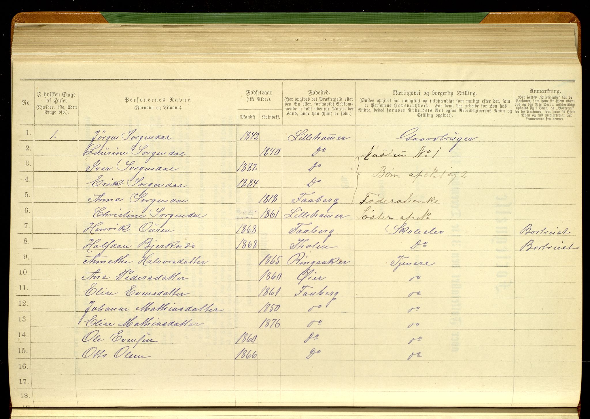 SAH, Folketelling 1885 for 0501 Lillehammer kjøpstad, 1885, s. 311