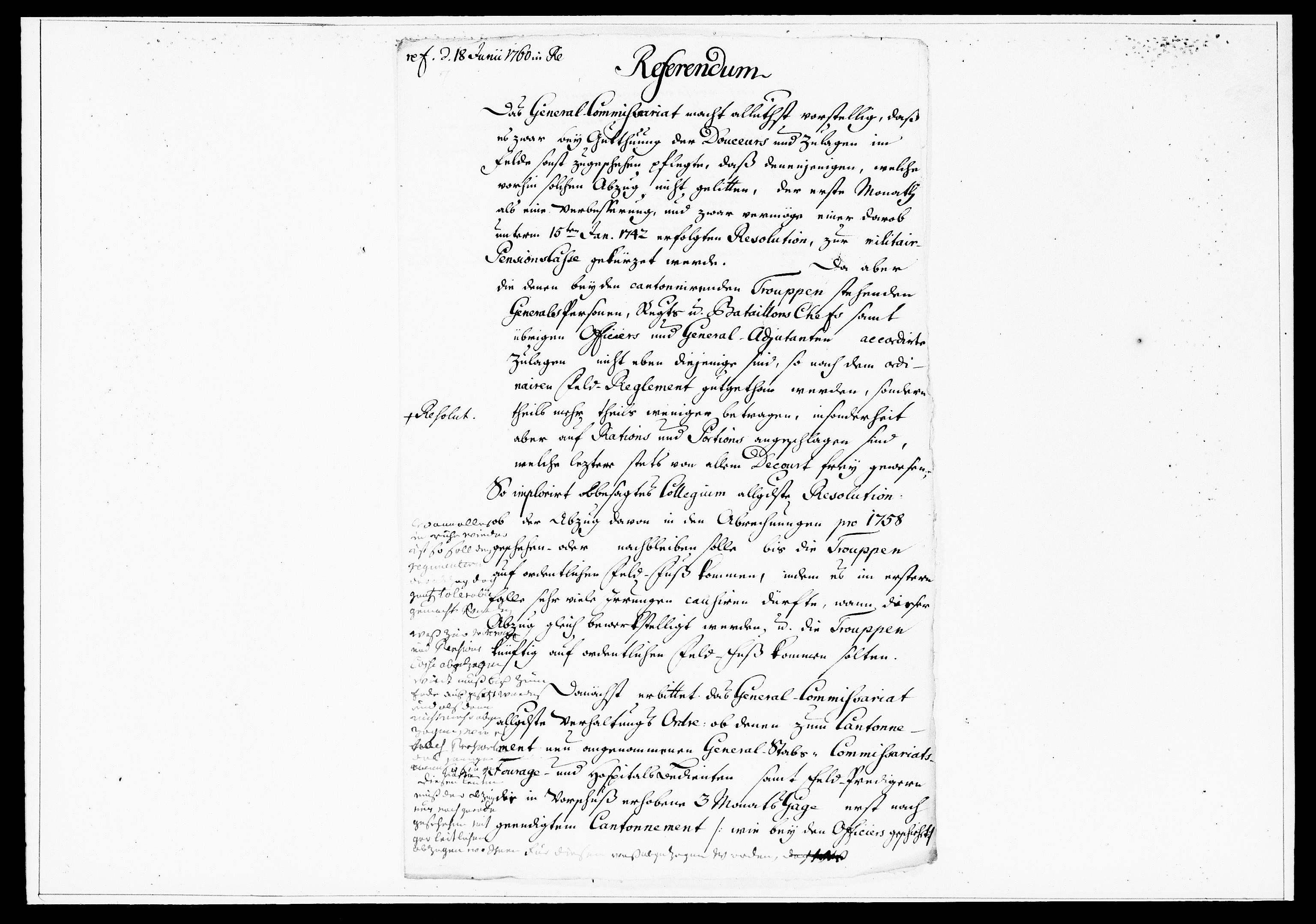 Krigskollegiet, Krigskancelliet, DRA/A-0006/-/1334-1359: Refererede sager, 1760, s. 595