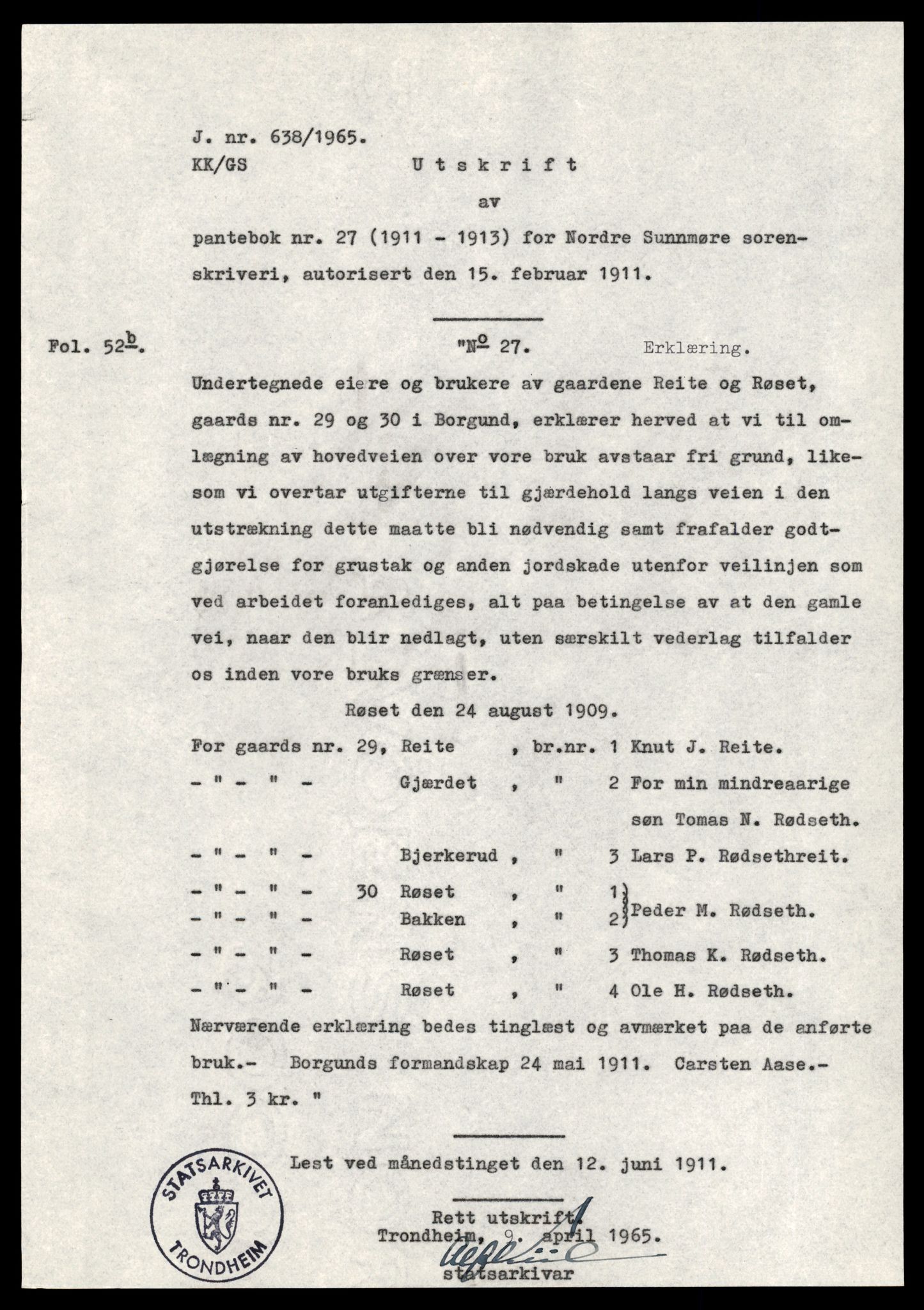 Statsarkivet i Trondheim, AV/SAT-A-4183/J/Jb/L0042: Pantebok 27 - 28, 1911-1916