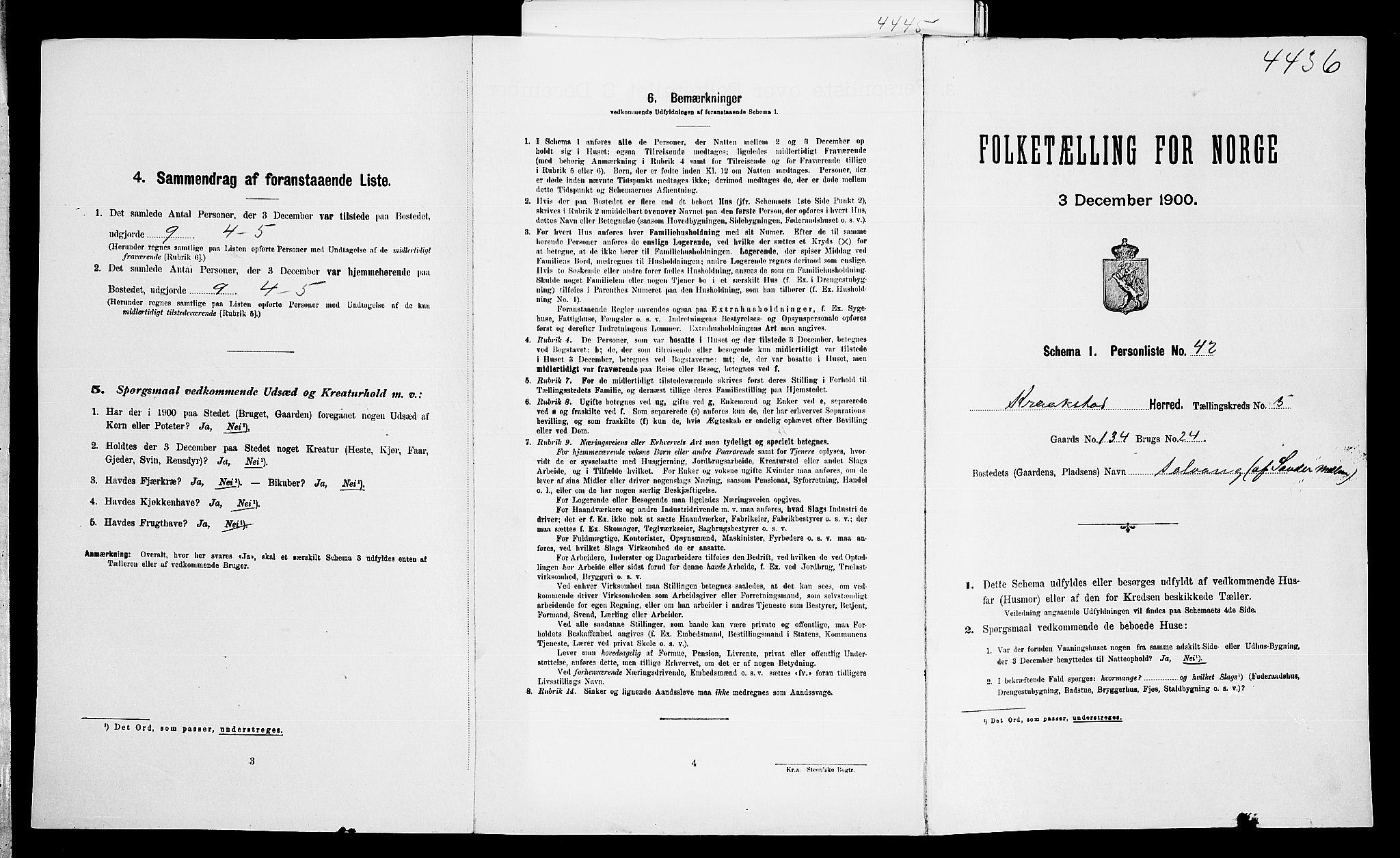 SAO, Folketelling 1900 for 0212 Kråkstad herred, 1900