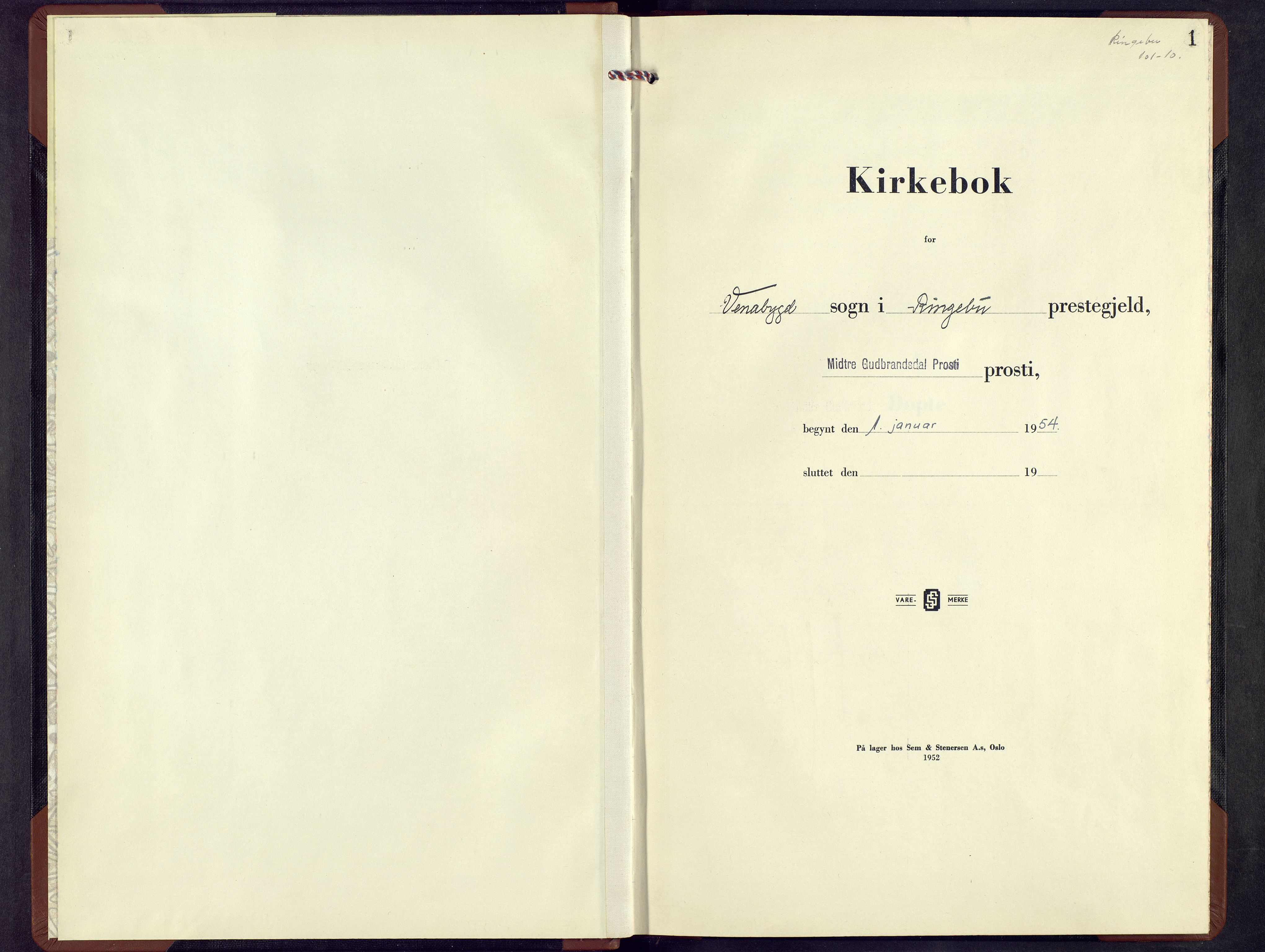 Ringebu prestekontor, SAH/PREST-082/H/Ha/Hab/L0015: Klokkerbok nr. 15, 1954-1968, s. 1