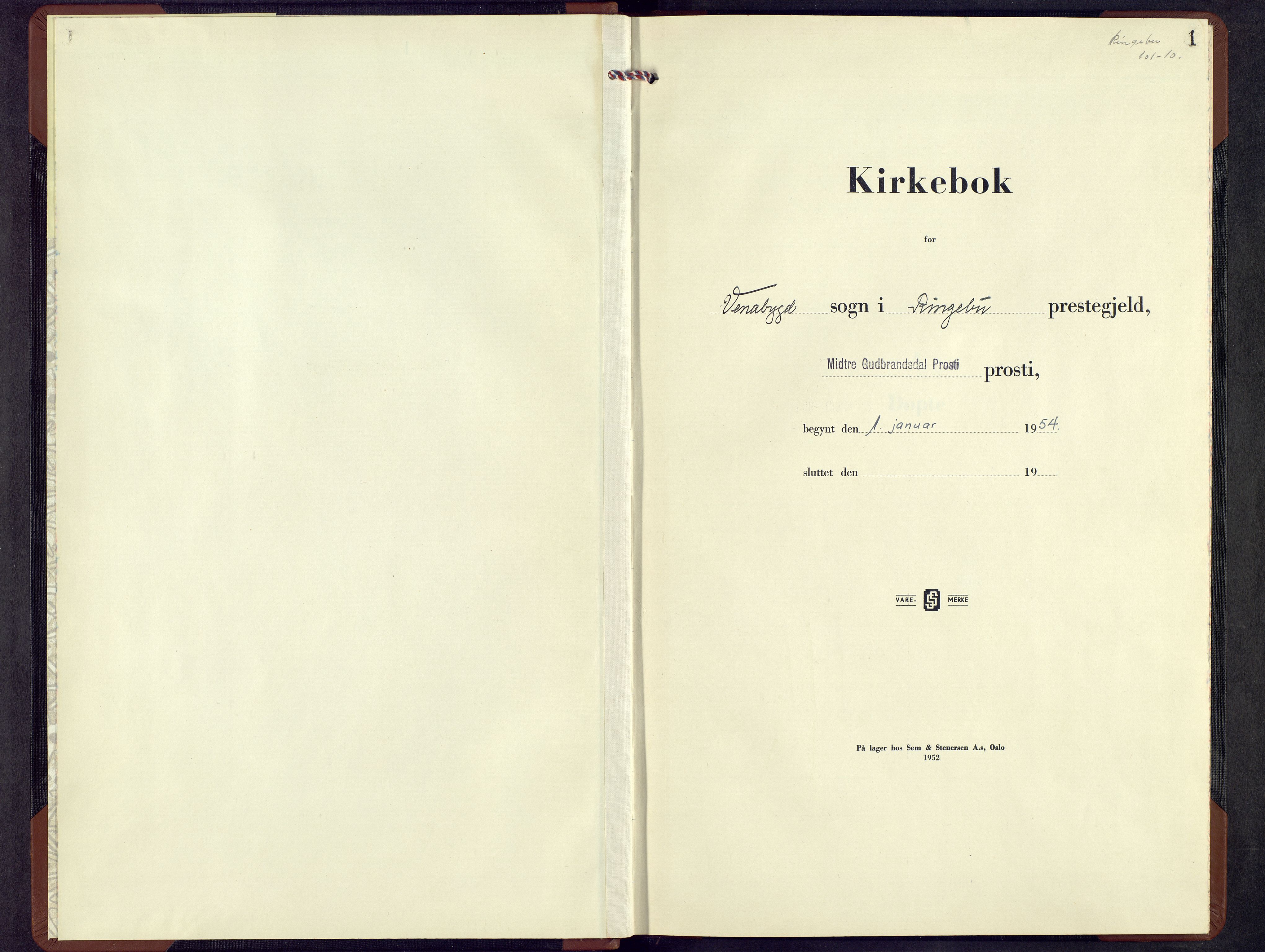 Ringebu prestekontor, AV/SAH-PREST-082/H/Ha/Hab/L0015: Klokkerbok nr. 15, 1954-1968, s. 1