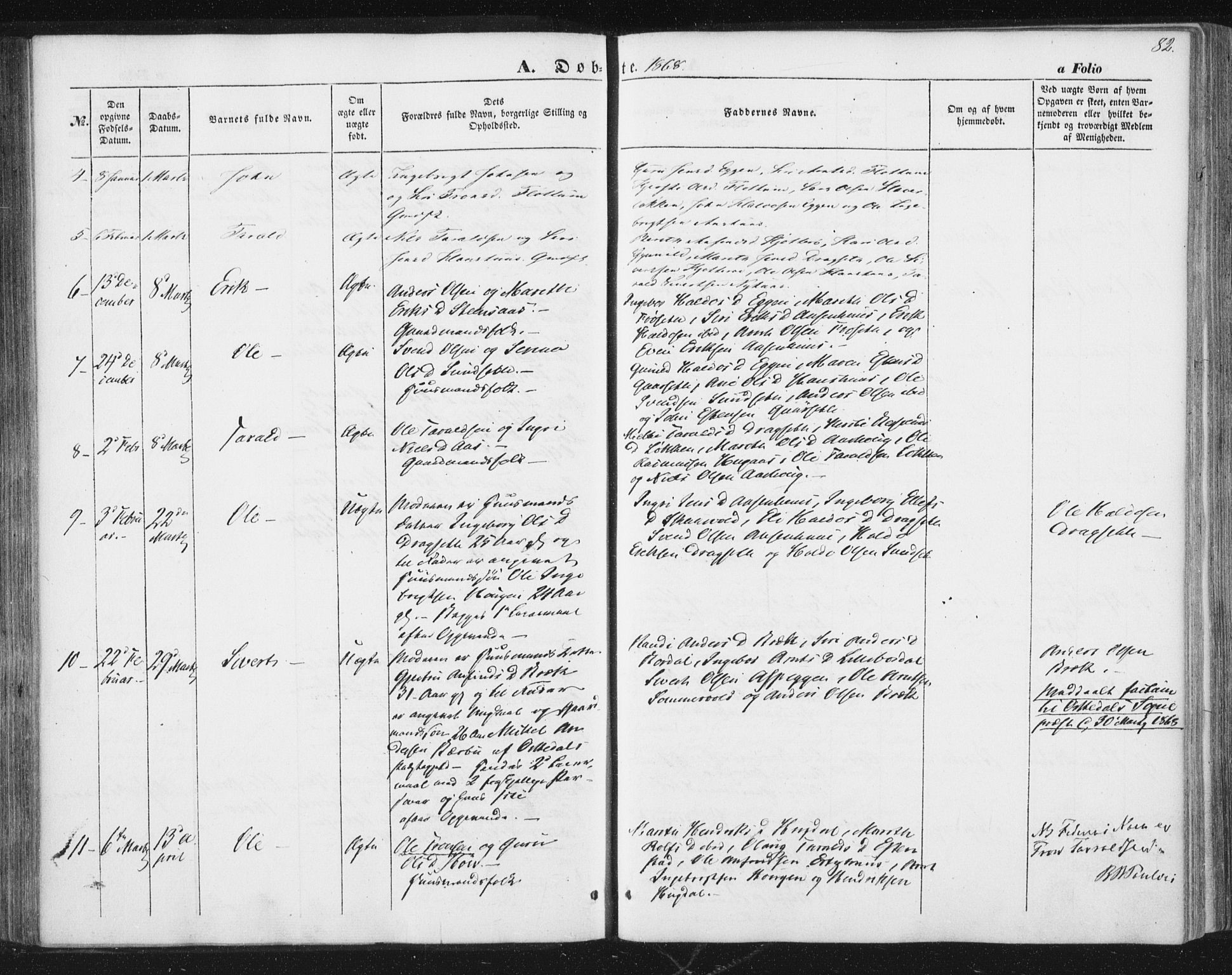Ministerialprotokoller, klokkerbøker og fødselsregistre - Sør-Trøndelag, SAT/A-1456/689/L1038: Ministerialbok nr. 689A03, 1848-1872, s. 82