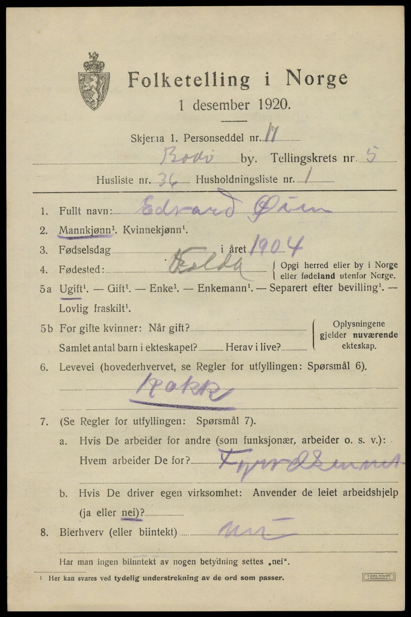 SAT, Folketelling 1920 for 1804 Bodø kjøpstad, 1920, s. 9317
