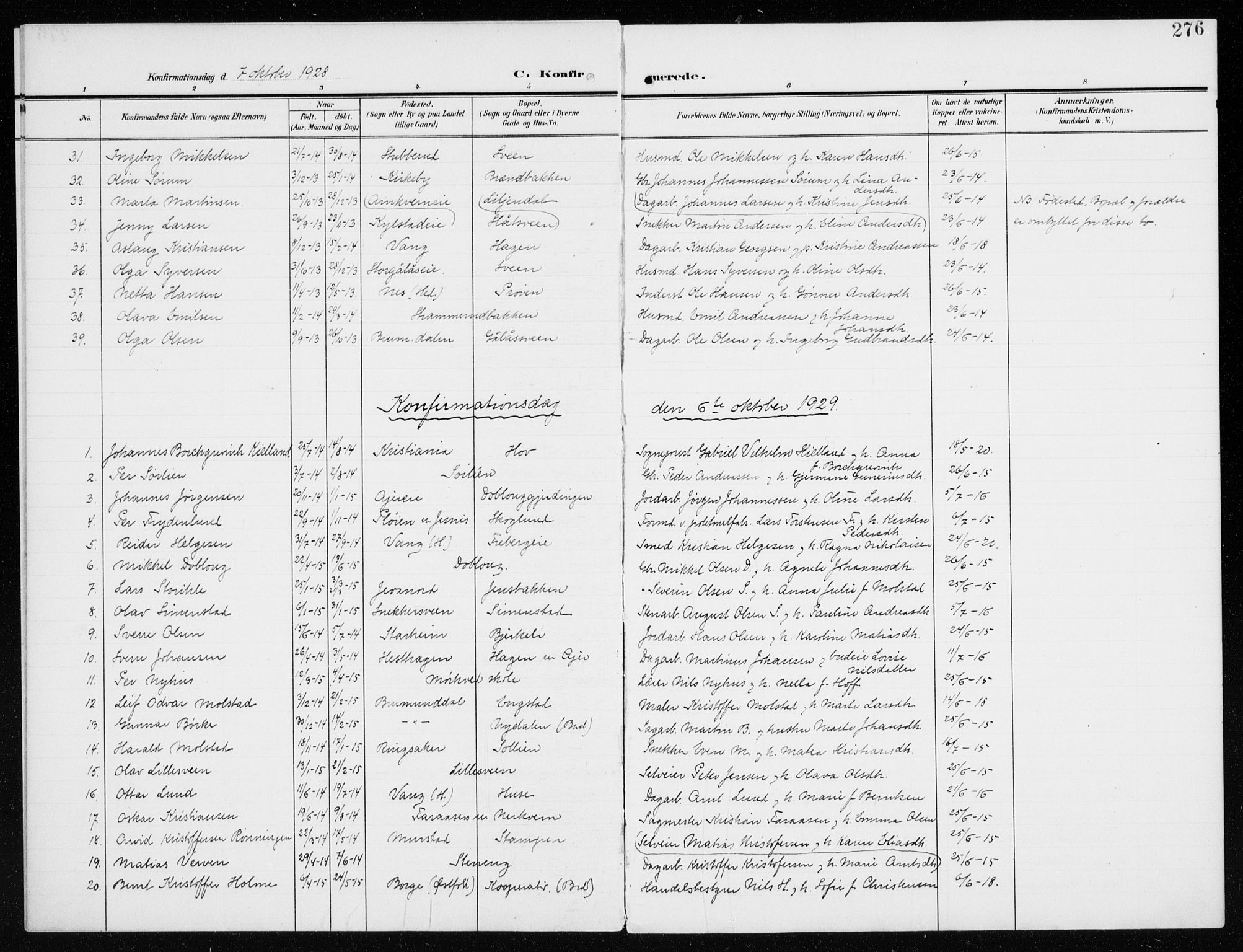 Furnes prestekontor, SAH/PREST-012/K/Ka/L0001: Ministerialbok nr. 1, 1907-1935, s. 276