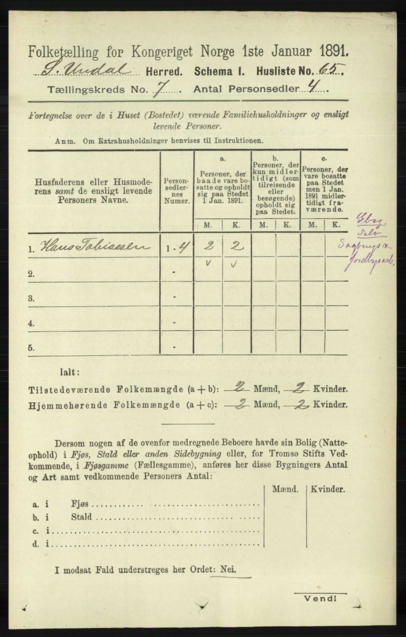 RA, Folketelling 1891 for 1029 Sør-Audnedal herred, 1891, s. 2611