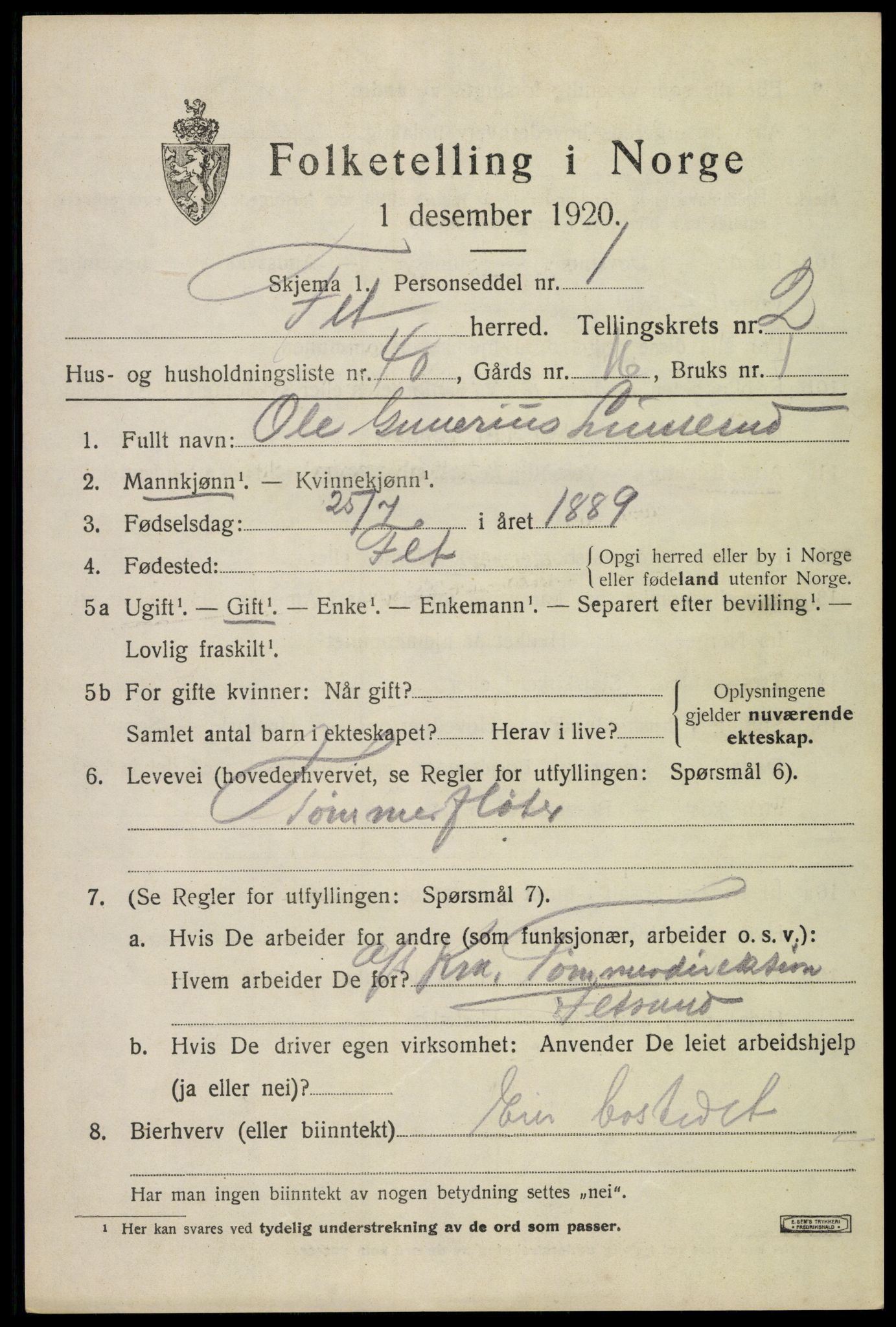 SAO, Folketelling 1920 for 0227 Fet herred, 1920, s. 3272
