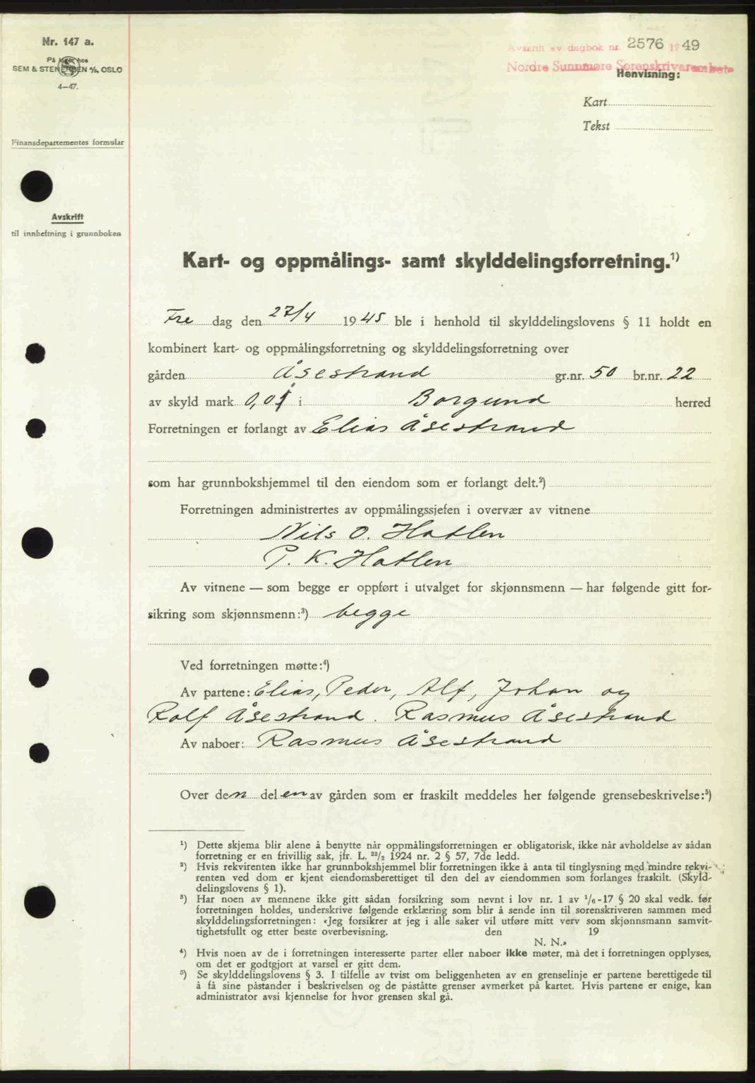 Nordre Sunnmøre sorenskriveri, AV/SAT-A-0006/1/2/2C/2Ca: Pantebok nr. A32, 1949-1949, Dagboknr: 2576/1949