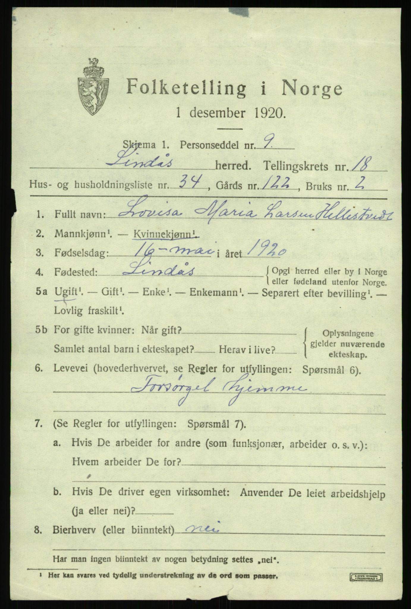 SAB, Folketelling 1920 for 1263 Lindås herred, 1920, s. 9681