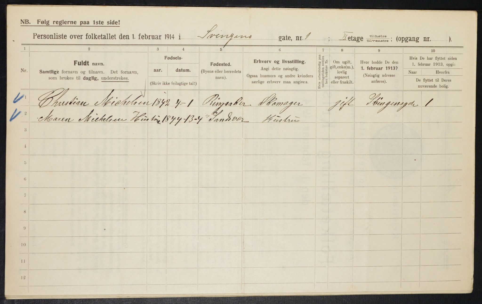 OBA, Kommunal folketelling 1.2.1914 for Kristiania, 1914, s. 106792