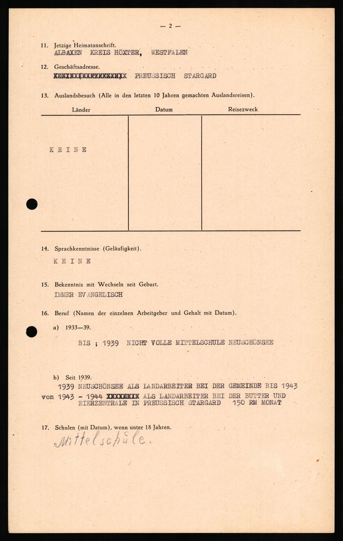 Forsvaret, Forsvarets overkommando II, RA/RAFA-3915/D/Db/L0014: CI Questionaires. Tyske okkupasjonsstyrker i Norge. Tyskere., 1945-1946, s. 508