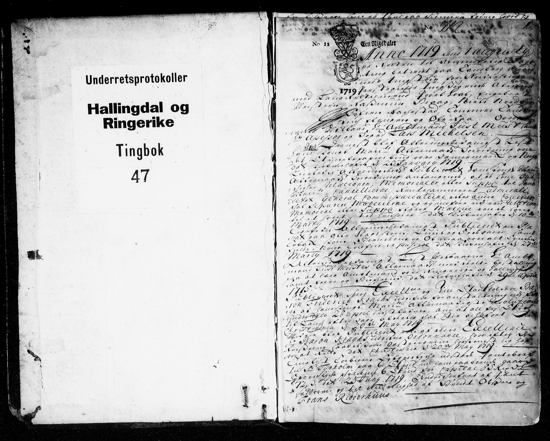 Ringerike og Hallingdal sorenskriveri, SAKO/A-81/F/Fa/Faa/L0029: Tingbok, 1719-1721, s. 1
