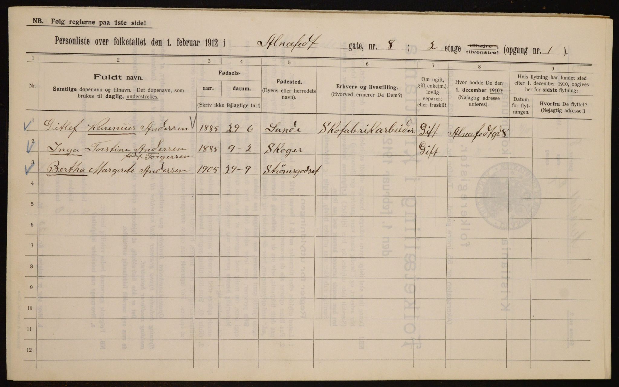 OBA, Kommunal folketelling 1.2.1912 for Kristiania, 1912, s. 1207