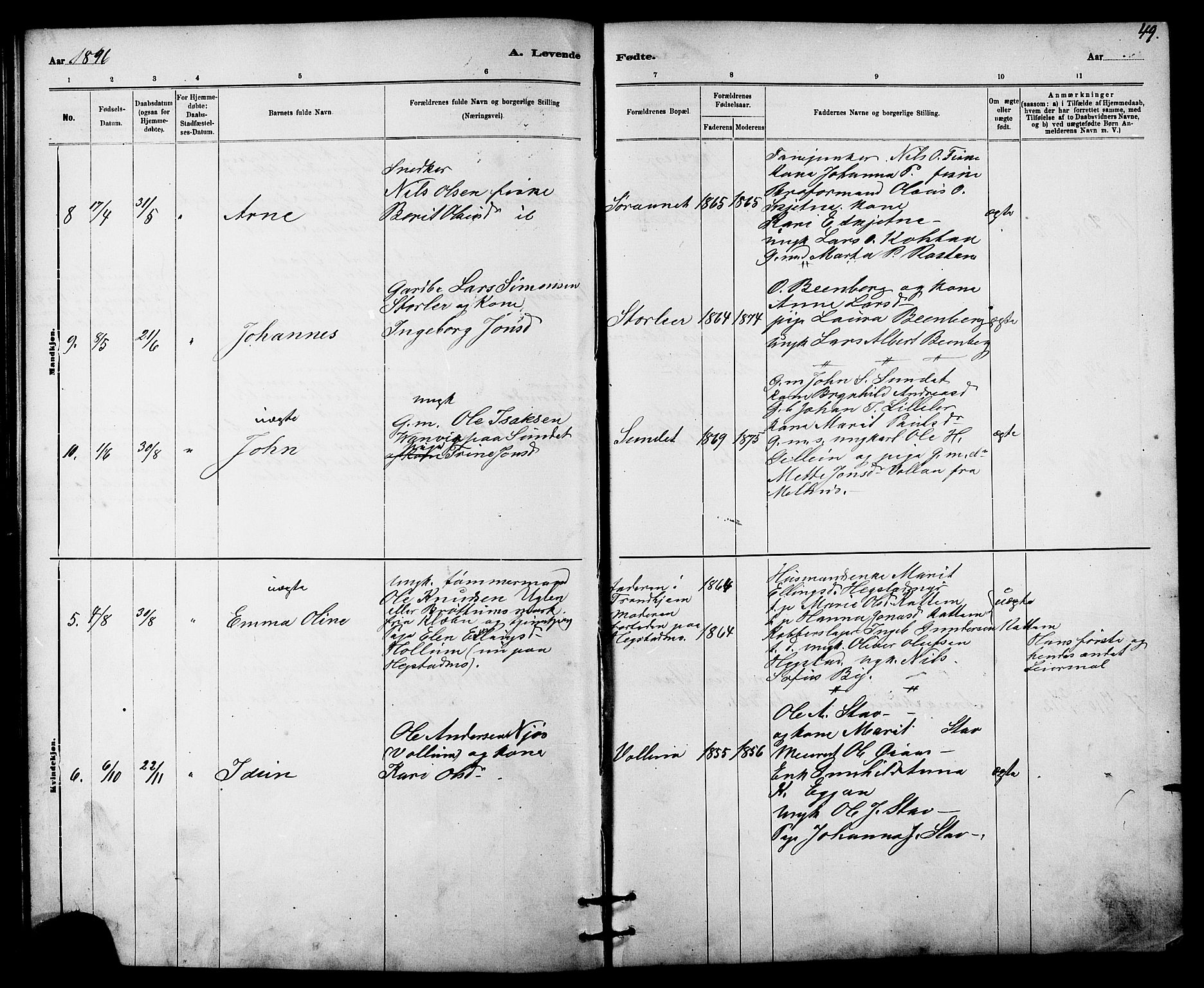 Ministerialprotokoller, klokkerbøker og fødselsregistre - Sør-Trøndelag, SAT/A-1456/613/L0395: Klokkerbok nr. 613C03, 1887-1909, s. 49