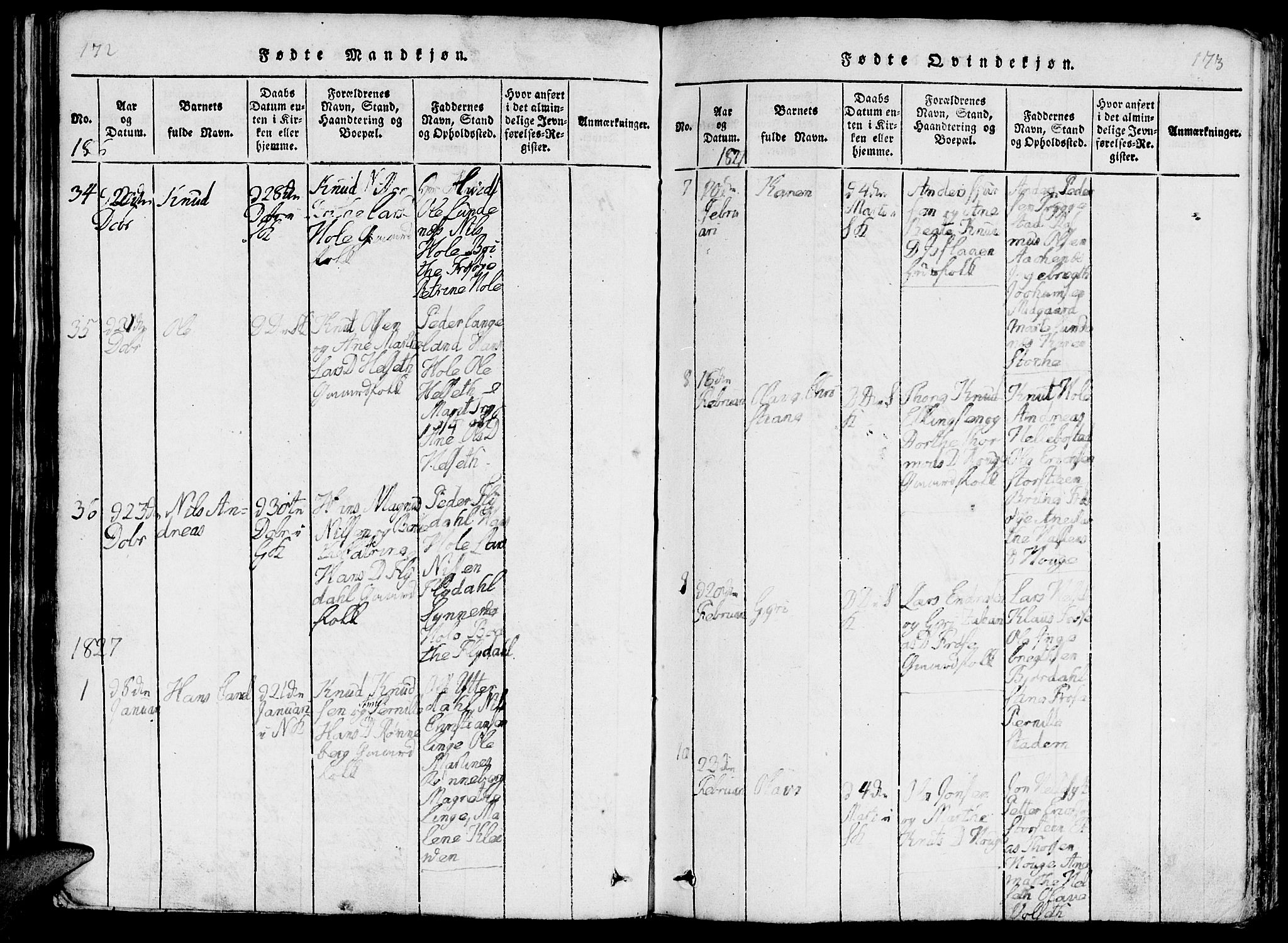 Ministerialprotokoller, klokkerbøker og fødselsregistre - Møre og Romsdal, AV/SAT-A-1454/519/L0260: Klokkerbok nr. 519C01, 1817-1829, s. 172-173