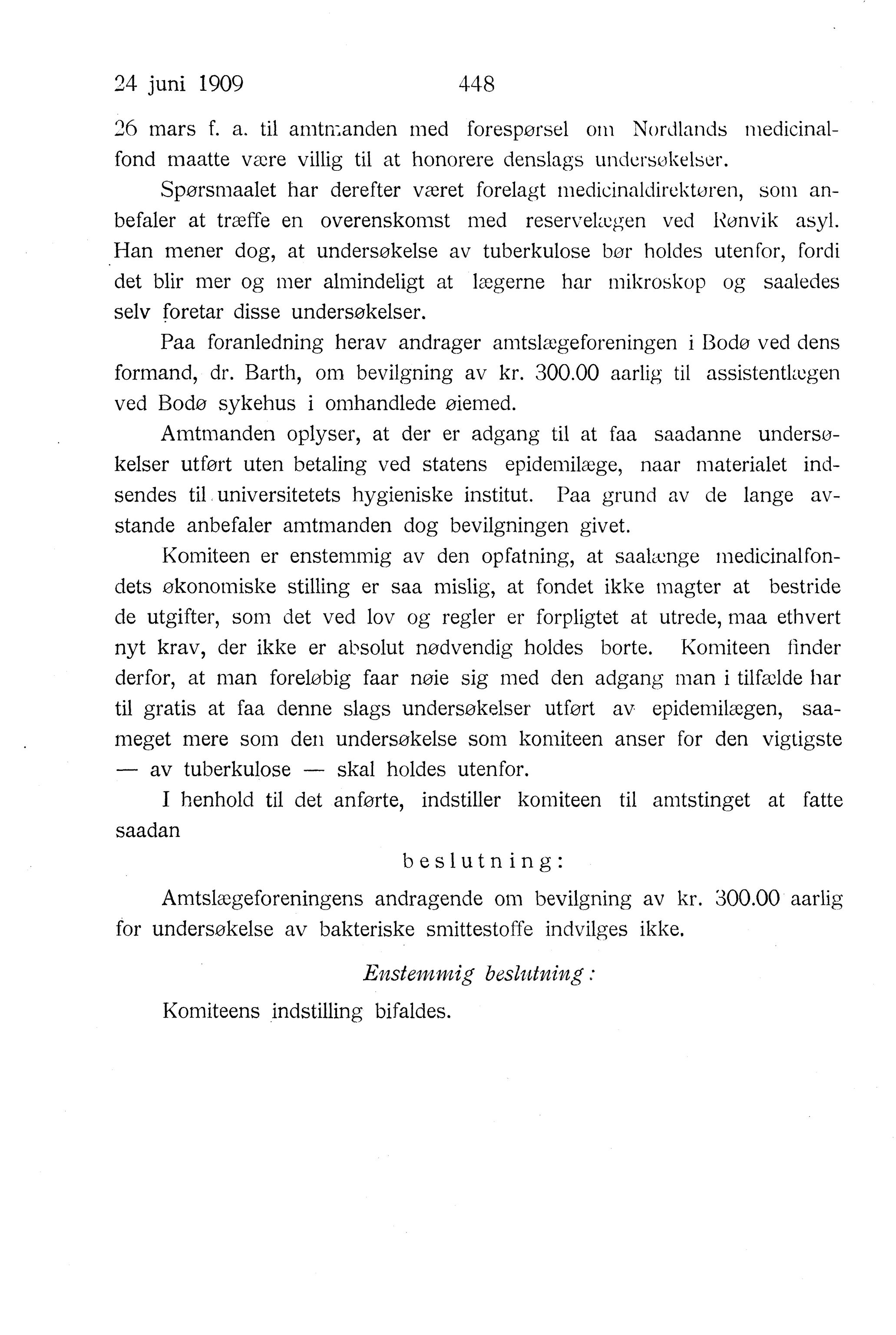 Nordland Fylkeskommune. Fylkestinget, AIN/NFK-17/176/A/Ac/L0032: Fylkestingsforhandlinger 1909, 1909