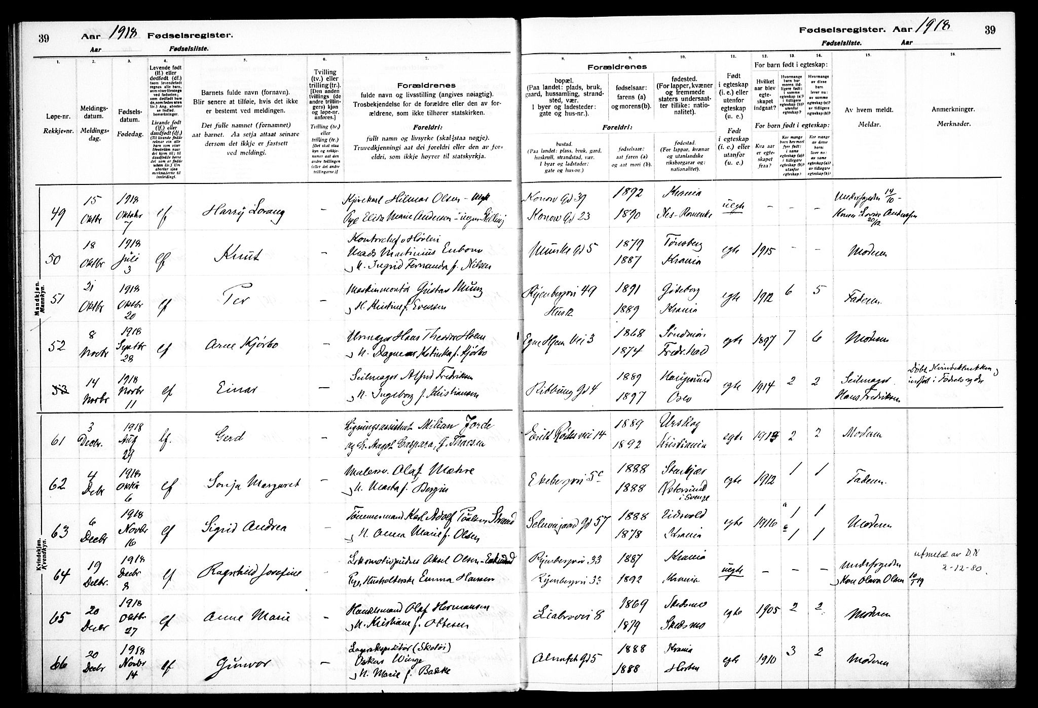 Gamlebyen prestekontor Kirkebøker, AV/SAO-A-10884/J/Ja/L0001: Fødselsregister nr. 1, 1916-1936, s. 39