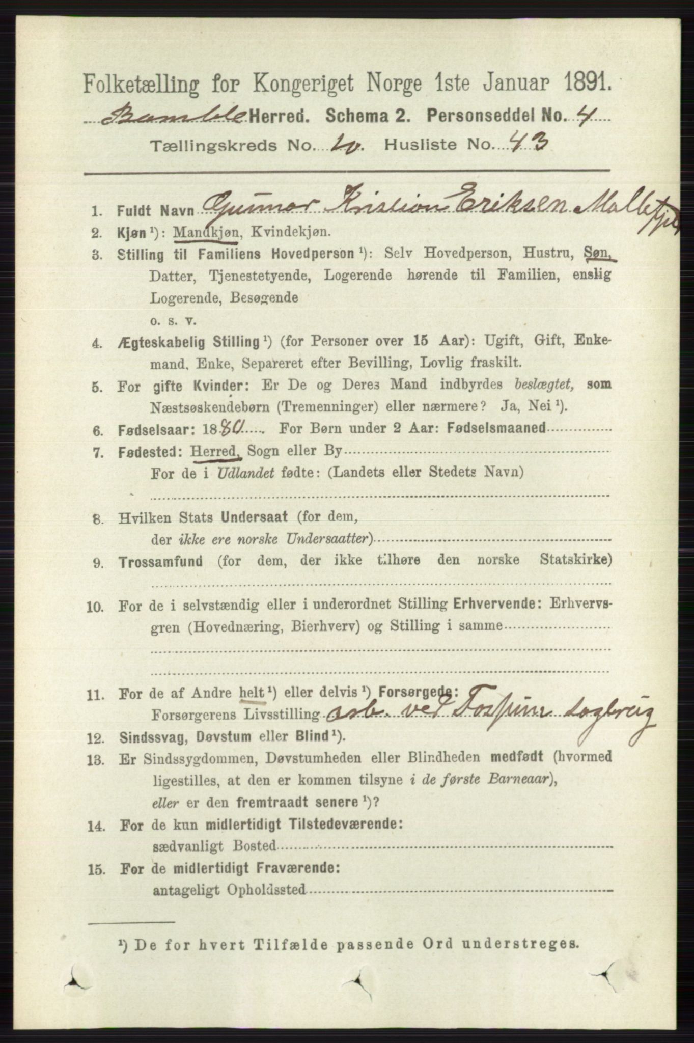 RA, Folketelling 1891 for 0814 Bamble herred, 1891, s. 6040