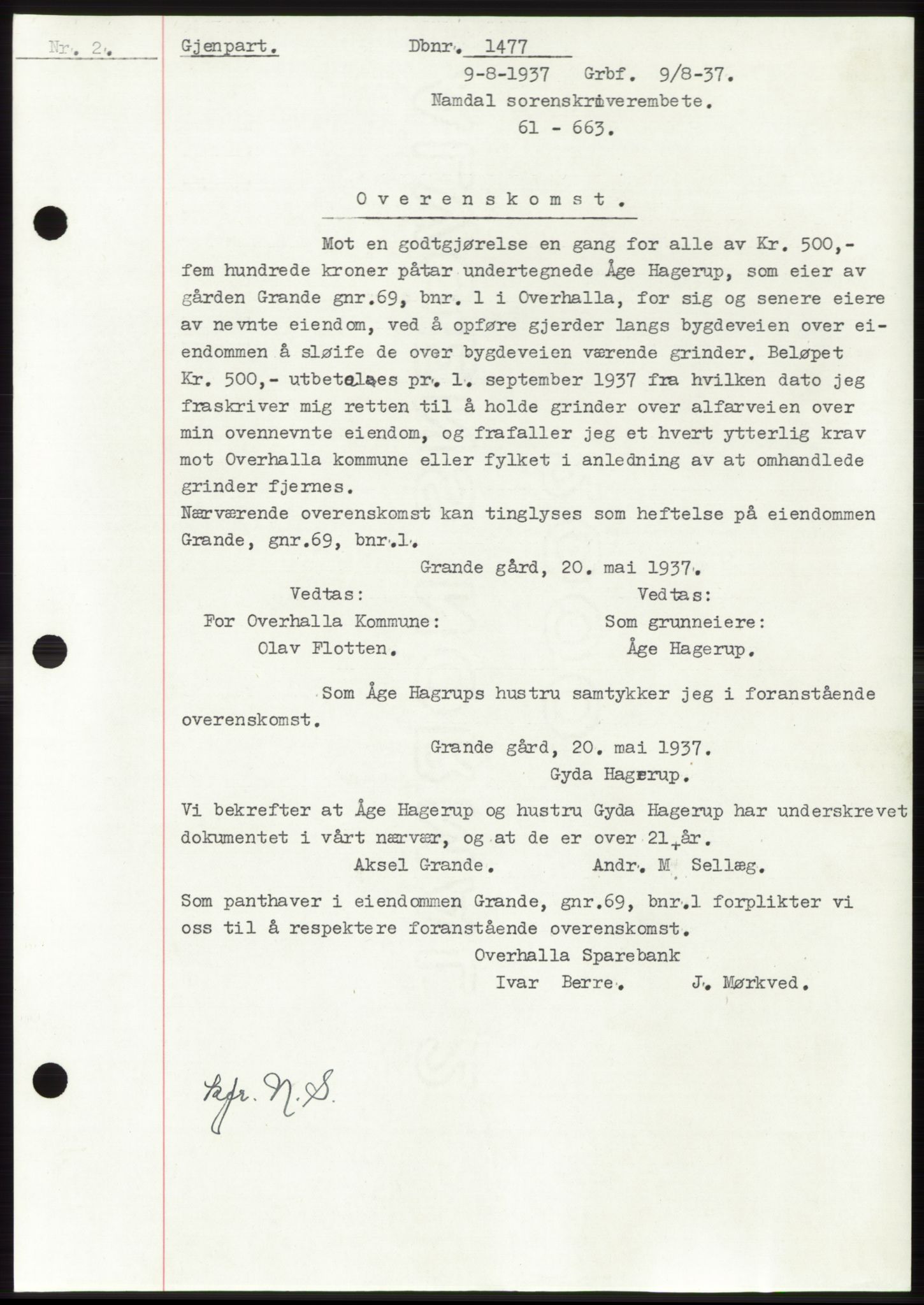 Namdal sorenskriveri, SAT/A-4133/1/2/2C: Pantebok nr. -, 1937-1939, Tingl.dato: 09.08.1937