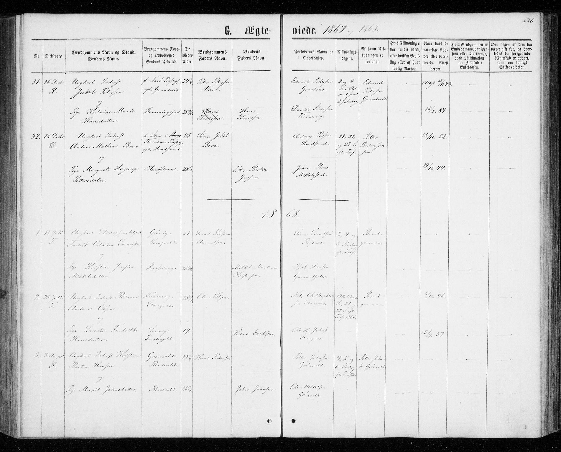 Tranøy sokneprestkontor, AV/SATØ-S-1313/I/Ia/Iaa/L0008kirke: Ministerialbok nr. 8, 1867-1877, s. 226