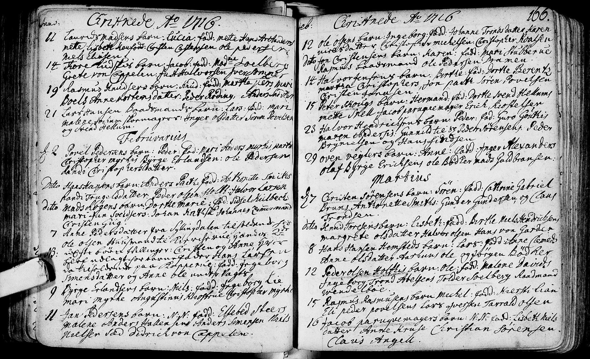 Bragernes kirkebøker, SAKO/A-6/F/Fa/L0003: Ministerialbok nr. I 3, 1706-1734, s. 166