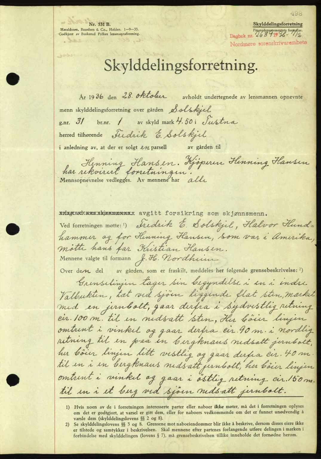 Nordmøre sorenskriveri, SAT/A-4132/1/2/2Ca: Pantebok nr. A80, 1936-1937, Dagboknr: 2689/1936