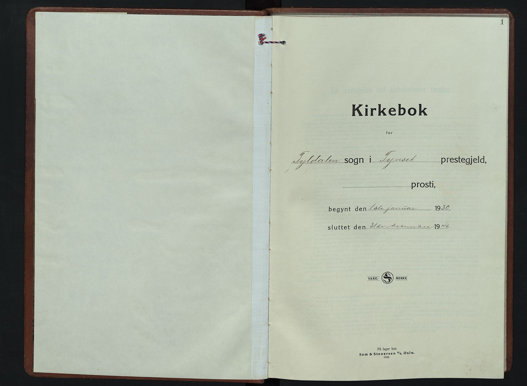 Tynset prestekontor, SAH/PREST-058/H/Ha/Hab/L0013: Klokkerbok nr. 13, 1930-1946, s. 1