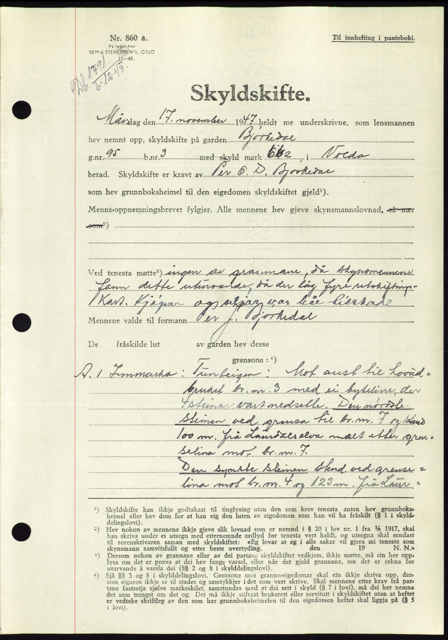 Søre Sunnmøre sorenskriveri, AV/SAT-A-4122/1/2/2C/L0081: Pantebok nr. 7A, 1947-1948, Dagboknr: 1791/1947