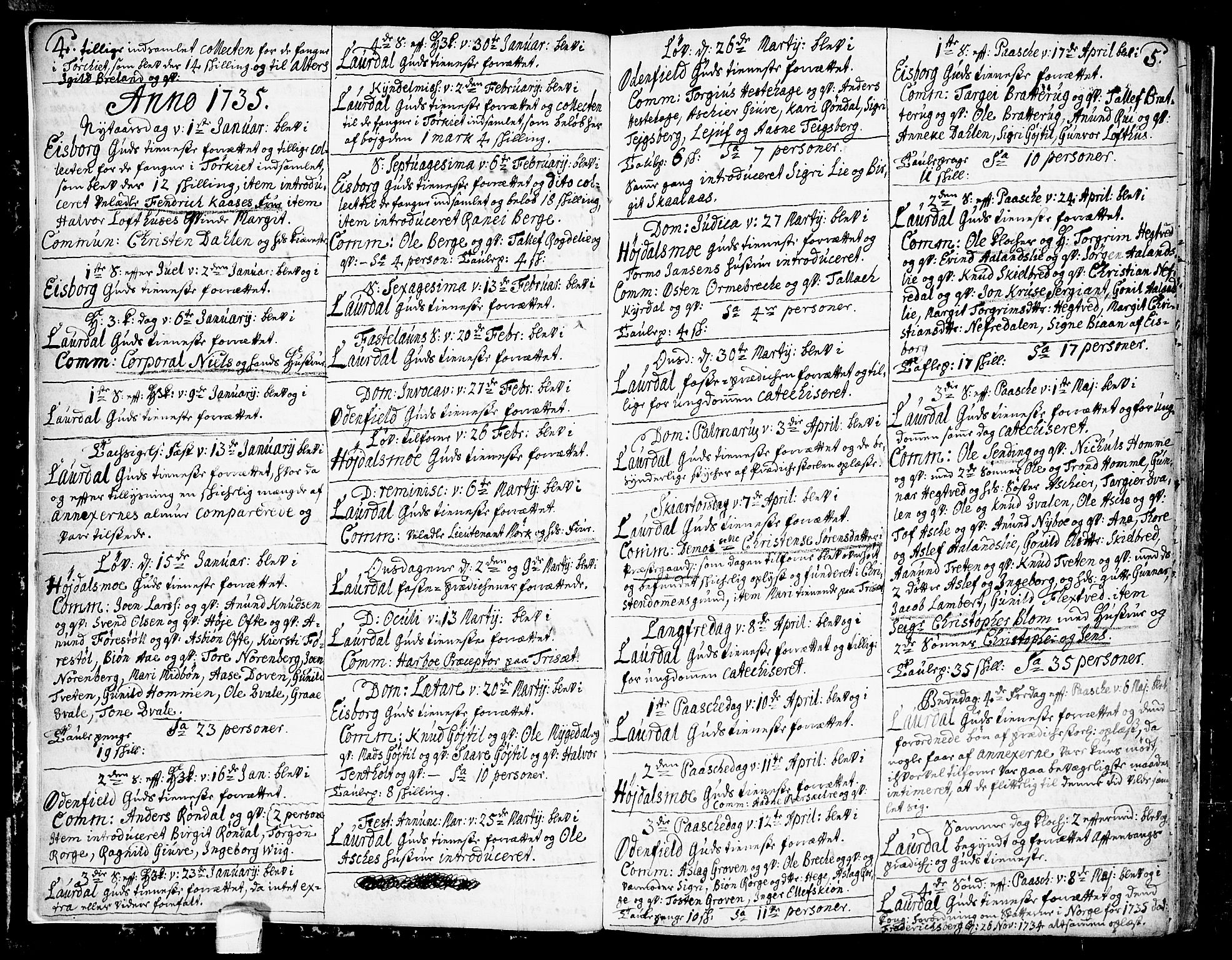 Lårdal kirkebøker, AV/SAKO-A-284/F/Fa/L0002: Ministerialbok nr. I 2, 1734-1754, s. 4-5