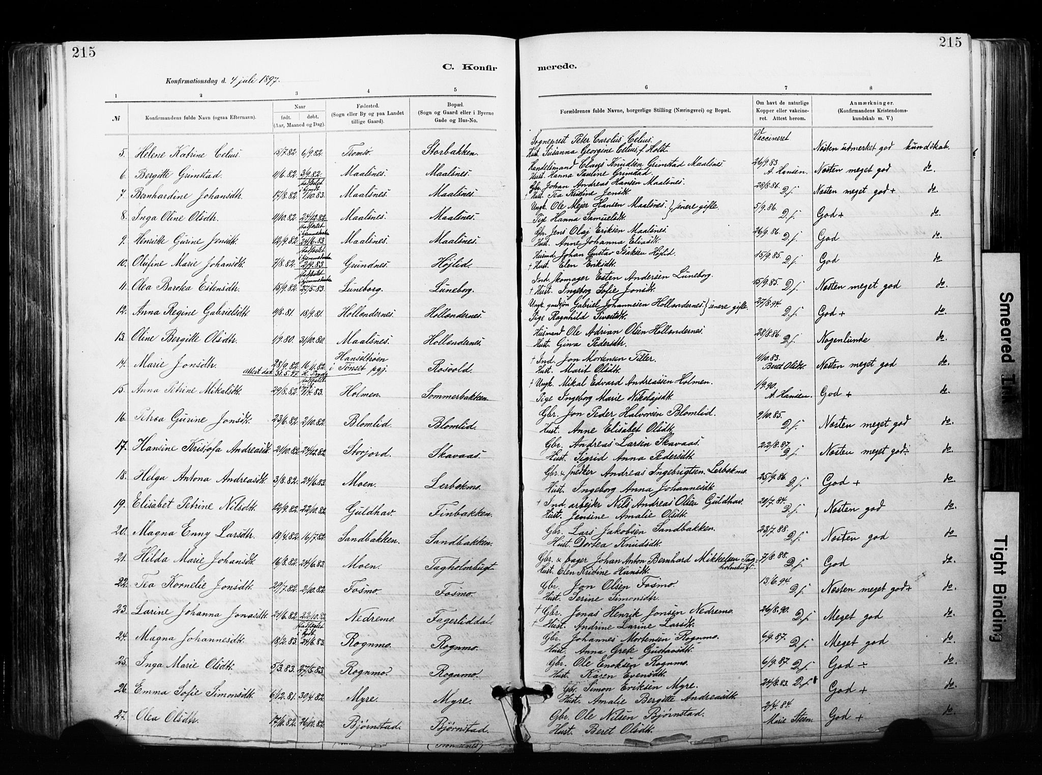 Målselv sokneprestembete, AV/SATØ-S-1311/G/Ga/Gaa/L0007kirke: Ministerialbok nr. 7, 1884-1903, s. 215