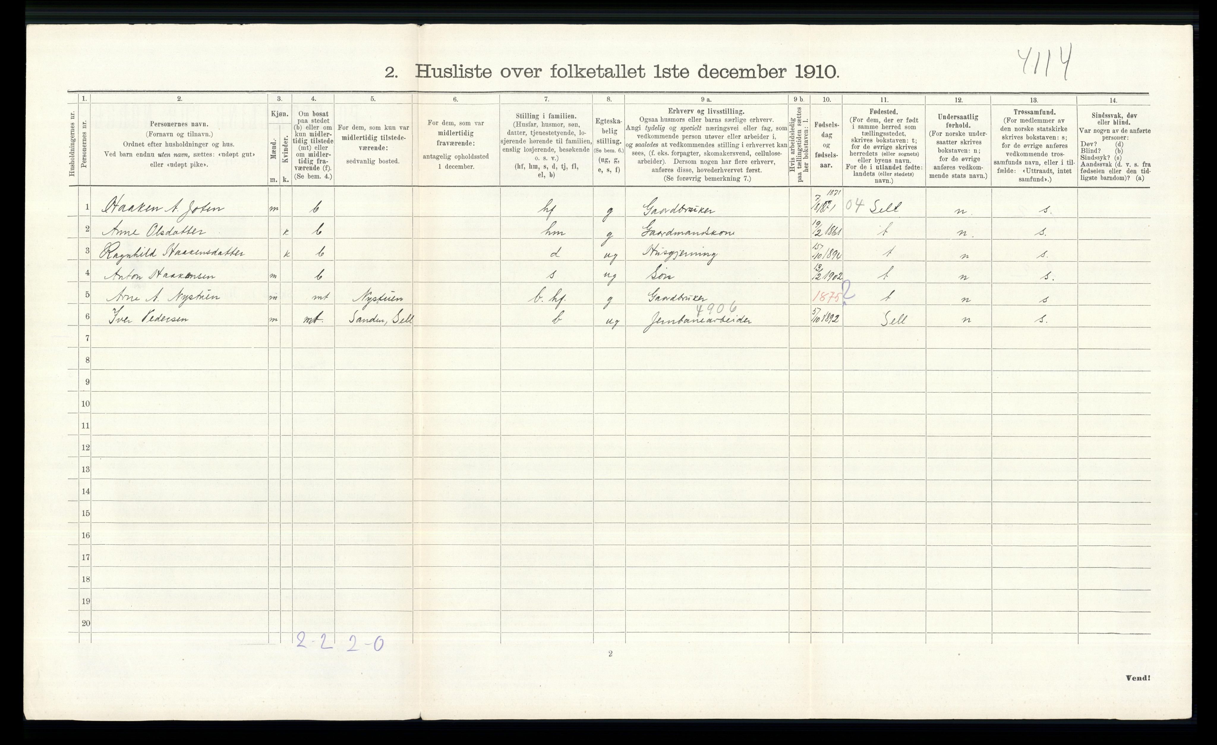 RA, Folketelling 1910 for 0514 Lom herred, 1910, s. 336