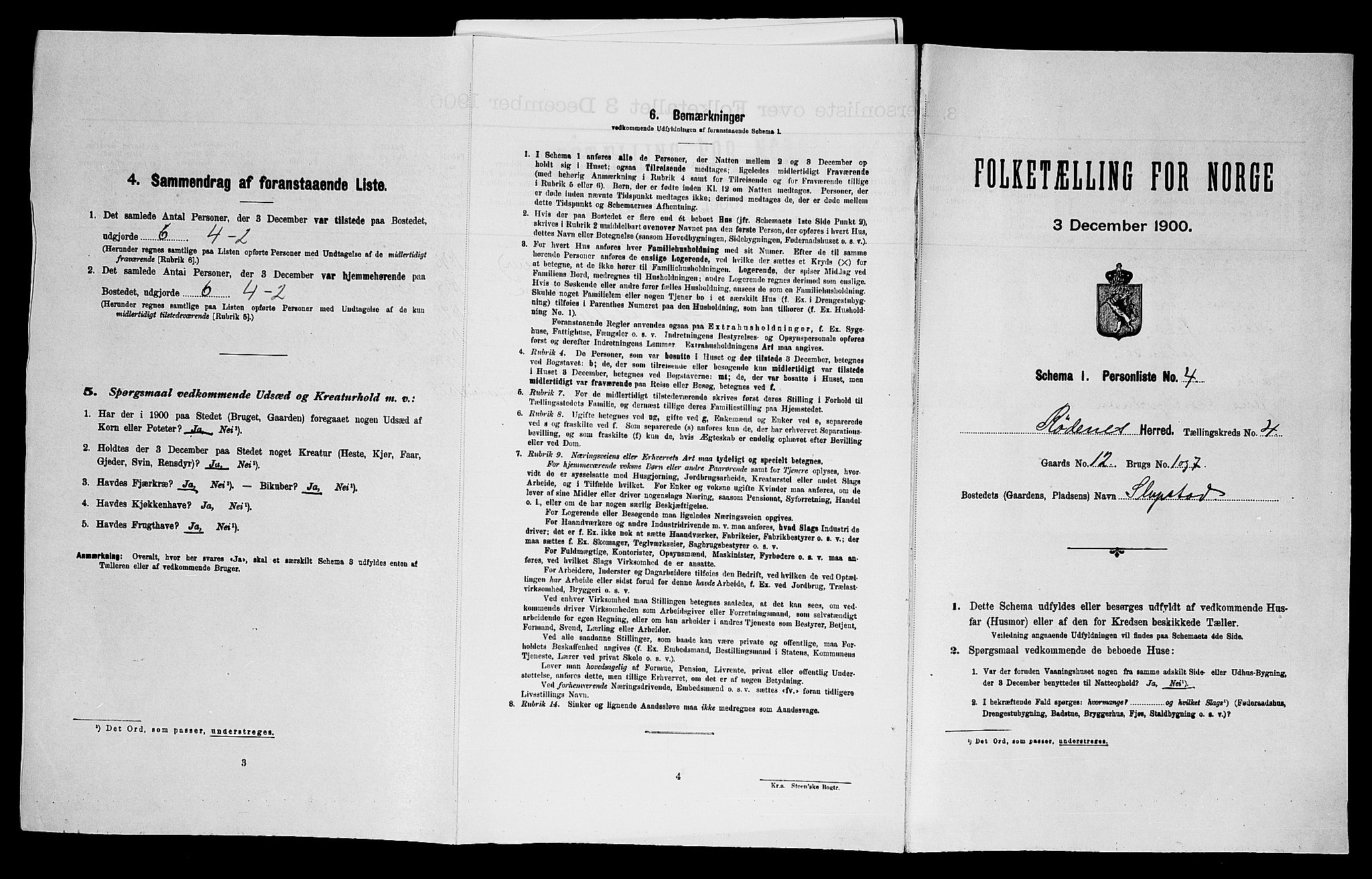 SAO, Folketelling 1900 for 0120 Rødenes herred, 1900
