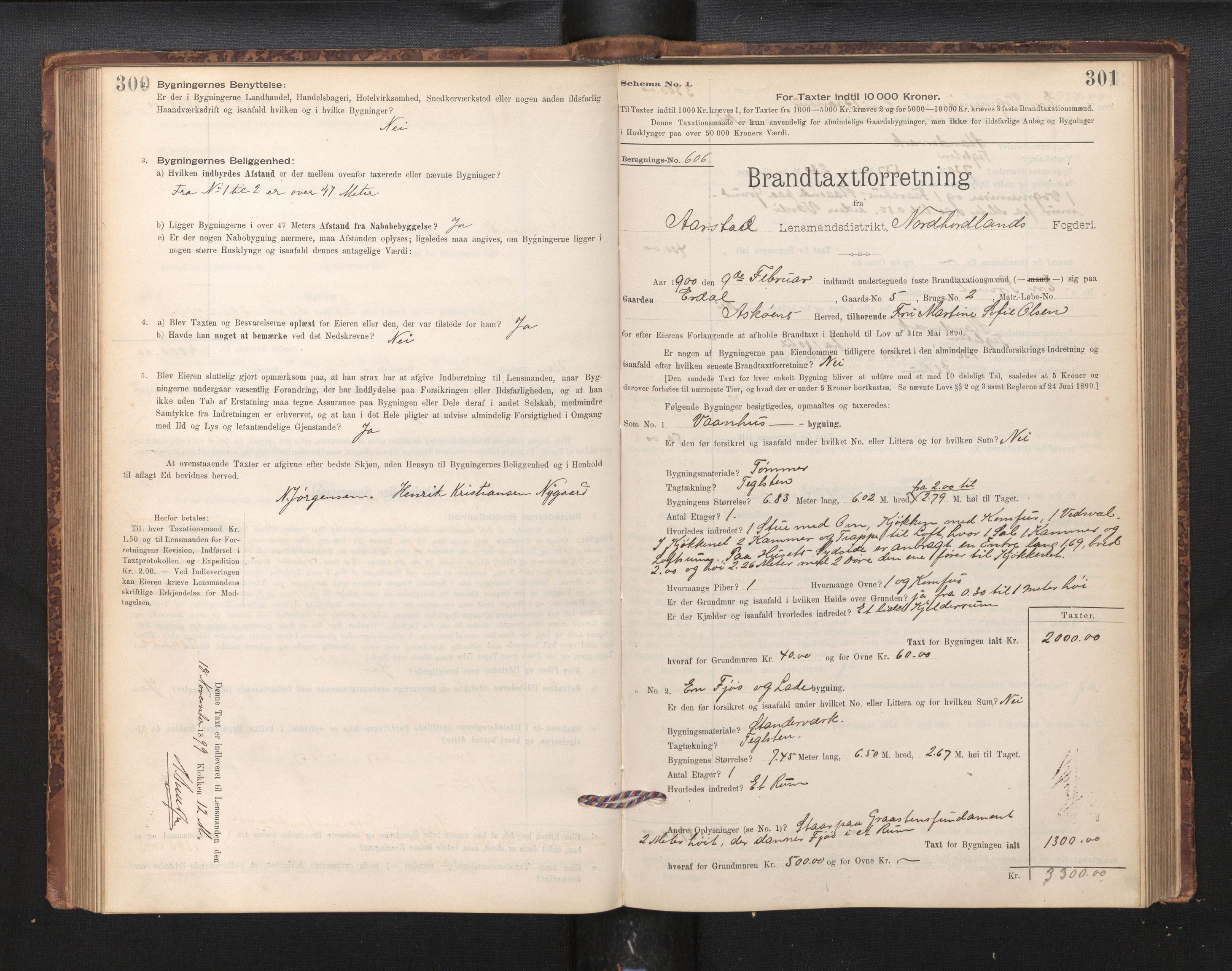 Lensmannen i Årstad, AV/SAB-A-36201/0012/L0011: Branntakstprotokoll,skjematakst, 1895-1901, s. 300-301
