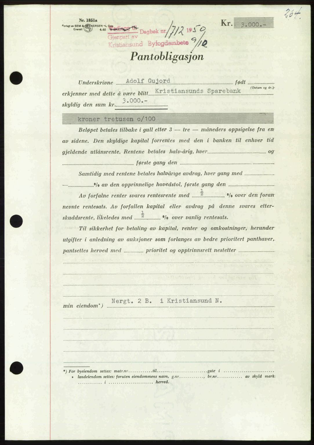Kristiansund byfogd, AV/SAT-A-4587/A/27: Pantebok nr. 50, 1950-1950, Dagboknr: 1712/1950