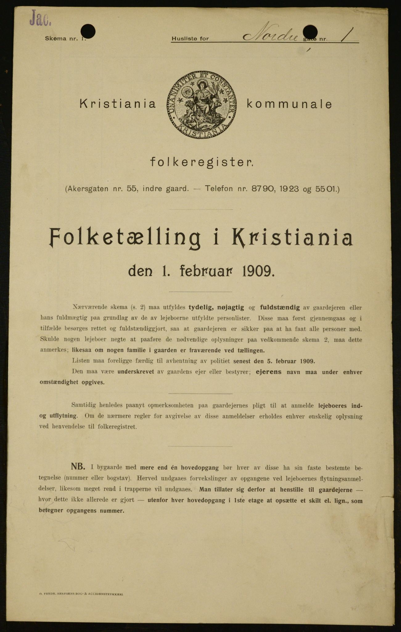 OBA, Kommunal folketelling 1.2.1909 for Kristiania kjøpstad, 1909, s. 66596