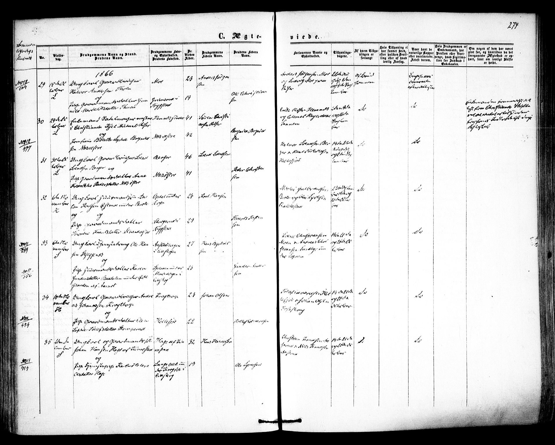 Høland prestekontor Kirkebøker, SAO/A-10346a/F/Fa/L0011: Ministerialbok nr. I 11, 1862-1869, s. 274