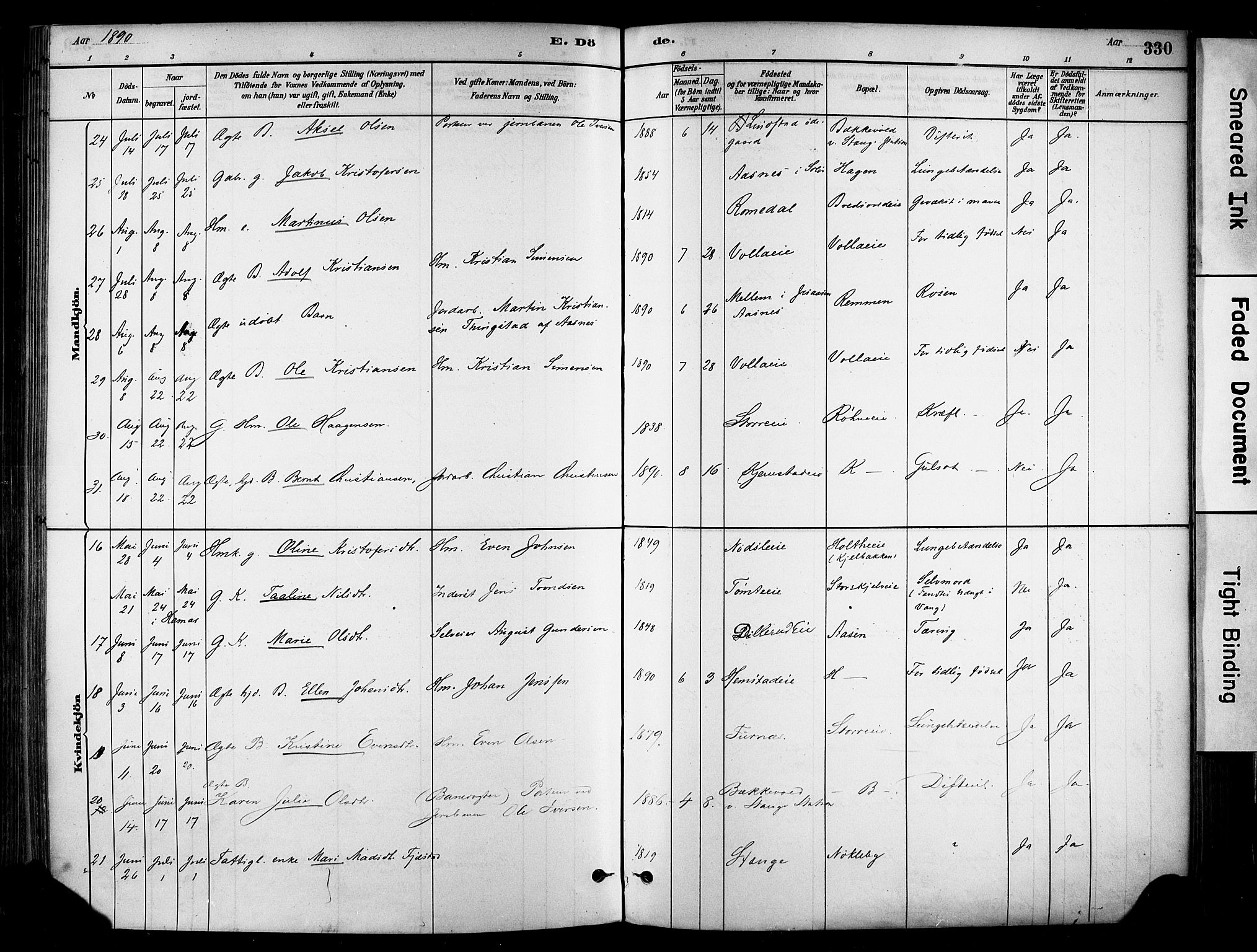 Stange prestekontor, AV/SAH-PREST-002/K/L0017: Ministerialbok nr. 17, 1880-1893, s. 330