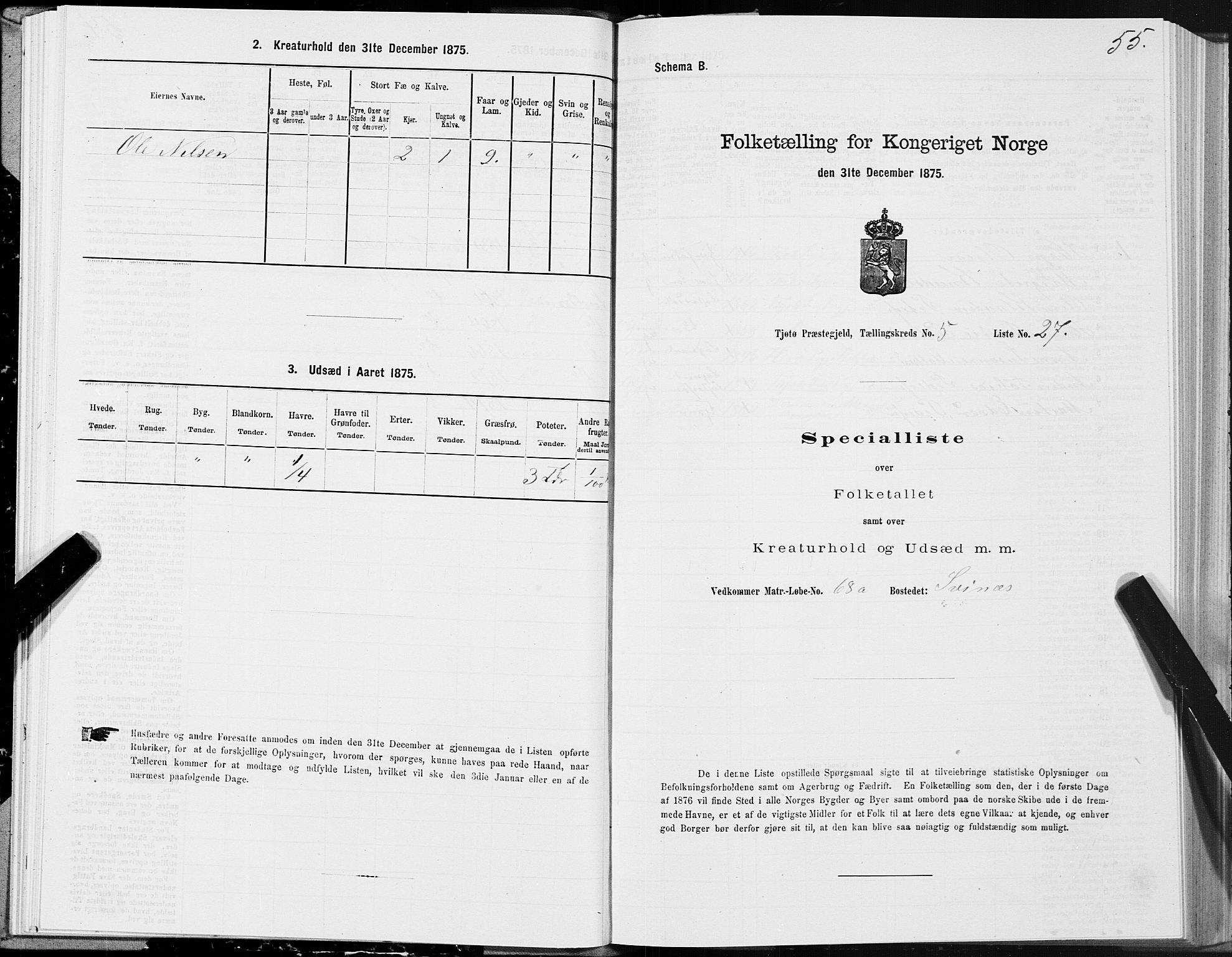 SAT, Folketelling 1875 for 1817P Tjøtta prestegjeld, 1875, s. 3055