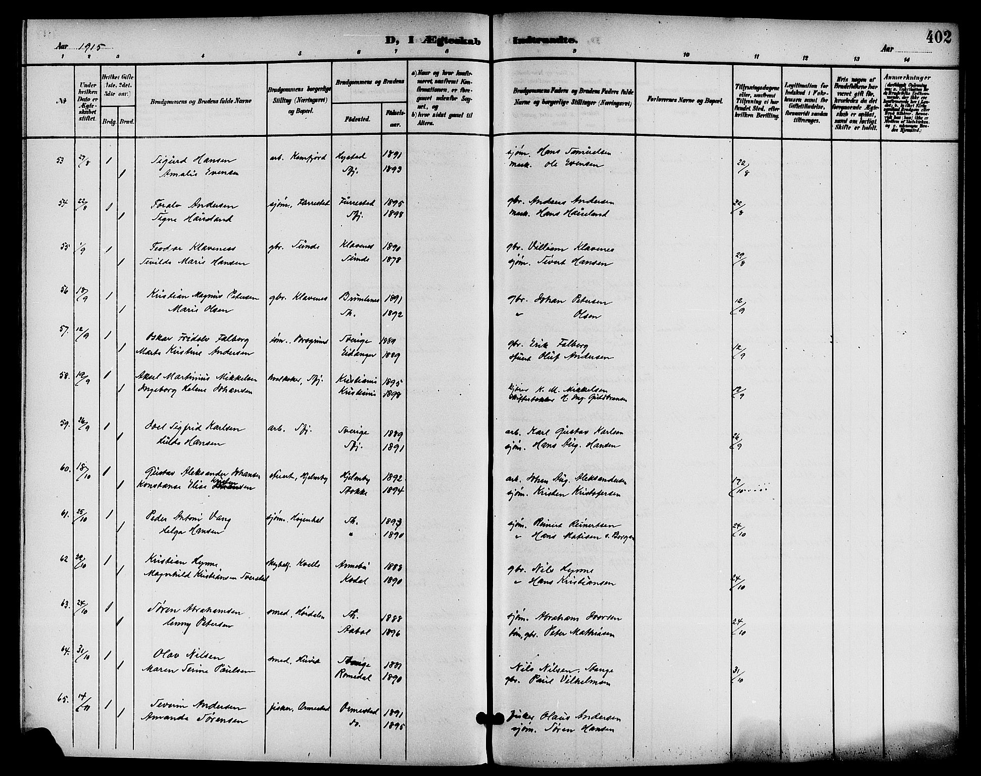 Sandar kirkebøker, AV/SAKO-A-243/G/Ga/L0002: Klokkerbok nr. 2, 1900-1915, s. 402