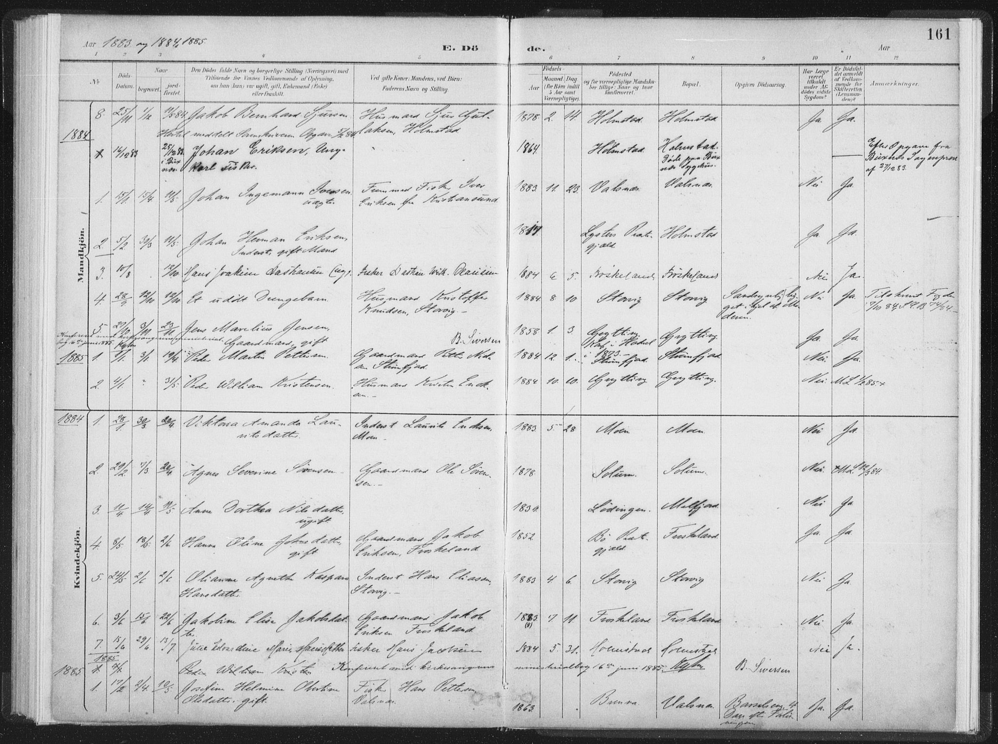 Ministerialprotokoller, klokkerbøker og fødselsregistre - Nordland, AV/SAT-A-1459/890/L1286: Ministerialbok nr. 890A01, 1882-1902, s. 161