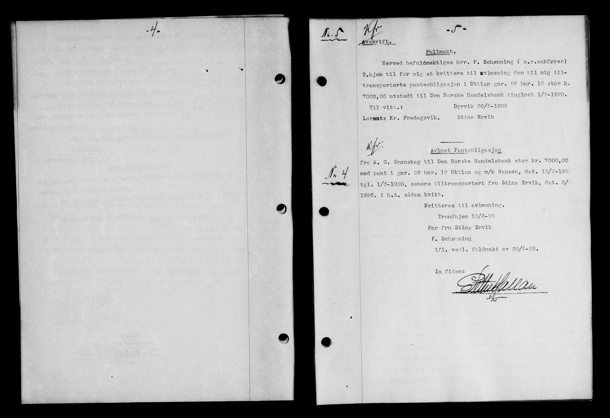 Hitra sorenskriveri, AV/SAT-A-0018/2/2C/2Ca/L0010: Pantebok nr. 10, 1928-1929, s. 4-5
