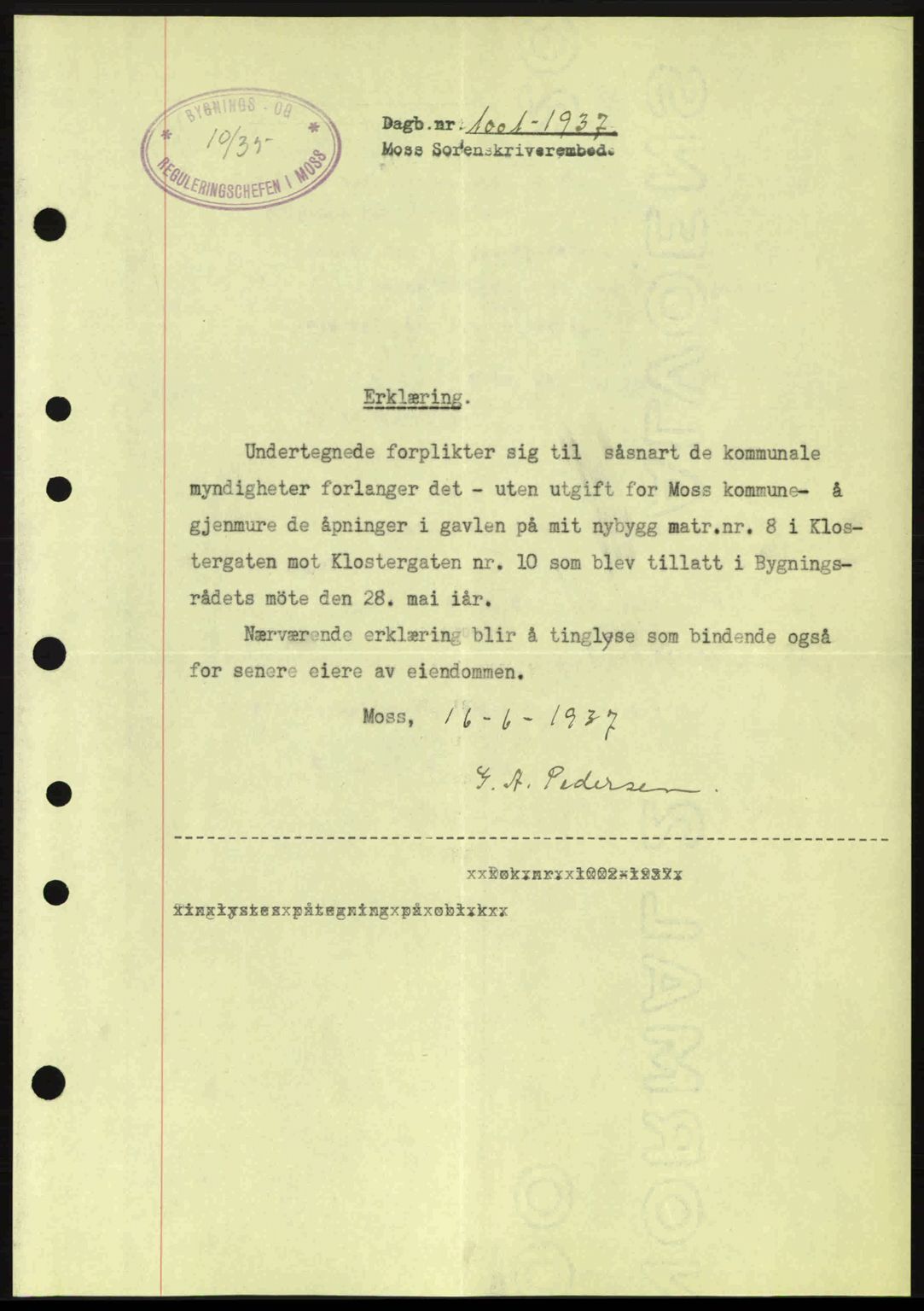 Moss sorenskriveri, SAO/A-10168: Pantebok nr. B3, 1937-1937, Dagboknr: 1001/1937