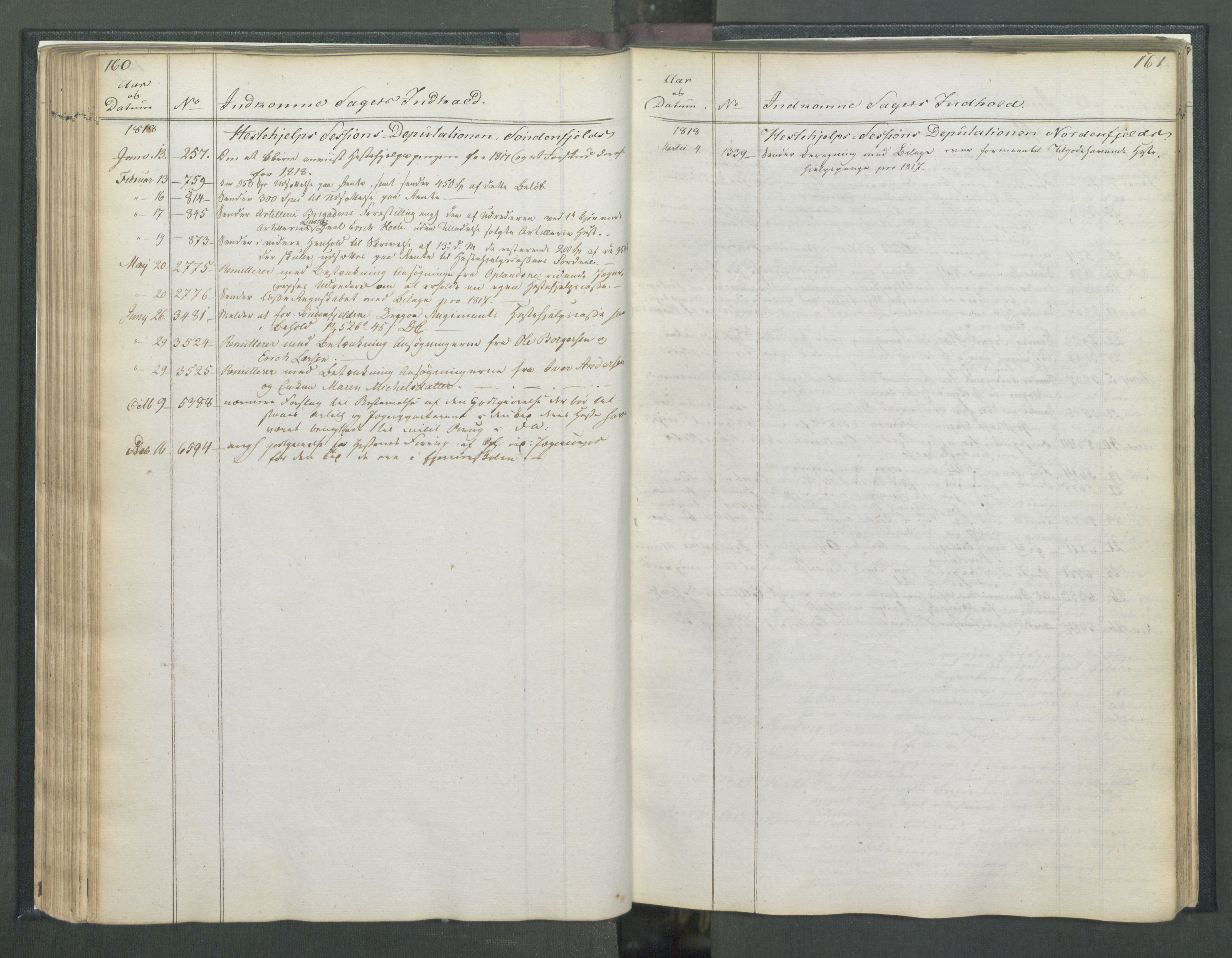 Armédepartementet, RA/RAFA-3493/C/Ca/L0017: 6. Departements Register Indg., 1818, s. 160-161