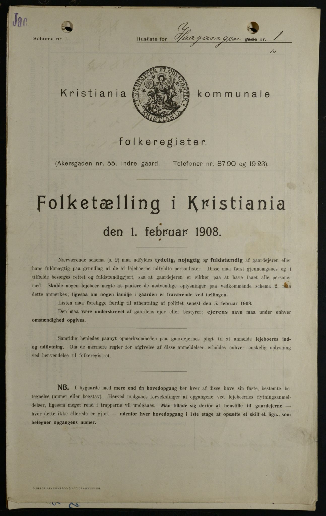 OBA, Kommunal folketelling 1.2.1908 for Kristiania kjøpstad, 1908, s. 38379